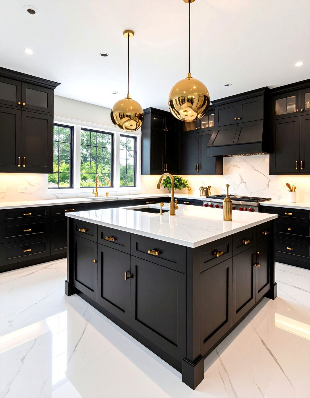 Black Kitchen Cabinets with White Countertops and Brass Hardware - 25 black kitchen cabinets with white countertops