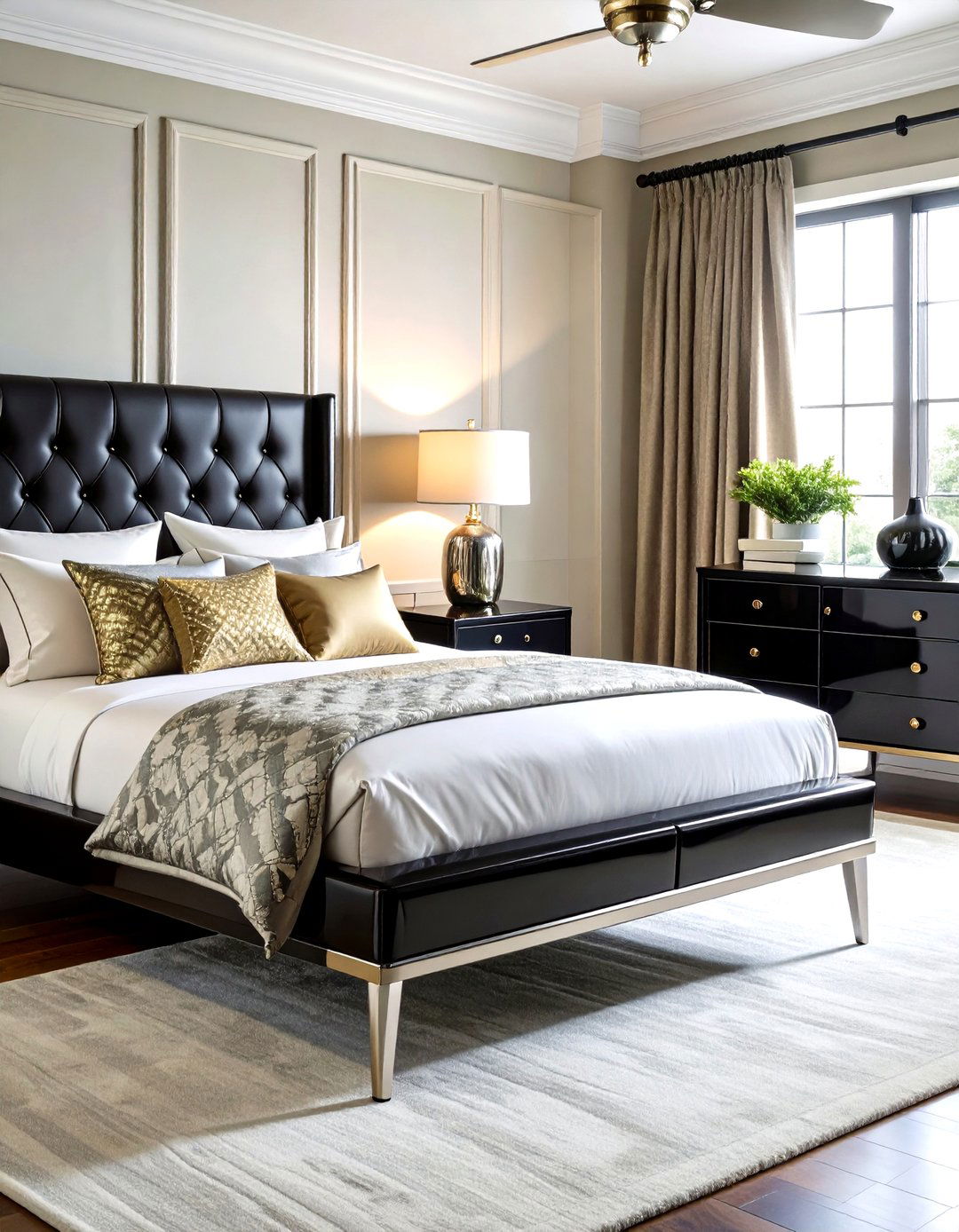 Black Lacquer and Chrome Furniture Defines the Bedroom - 25 80s bedroom ideas