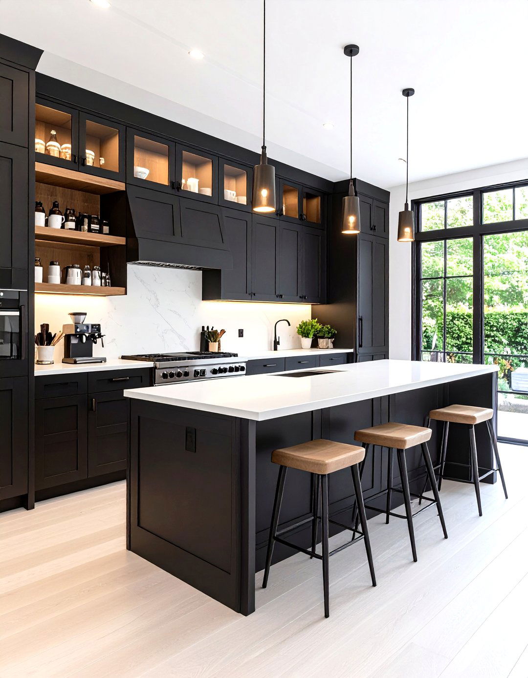 Black Pantry Cabinets and White Countertop Coffee Nook - 25 black kitchen cabinets with white countertops