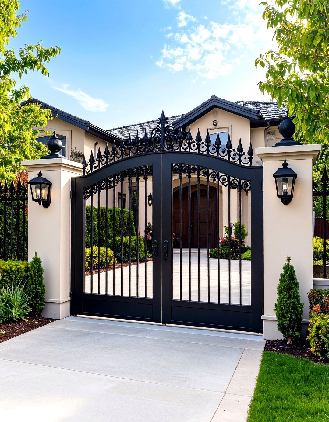 Black Powder Coated Iron Spear Top Security Fence Gate - 25 Fence Gate Ideas