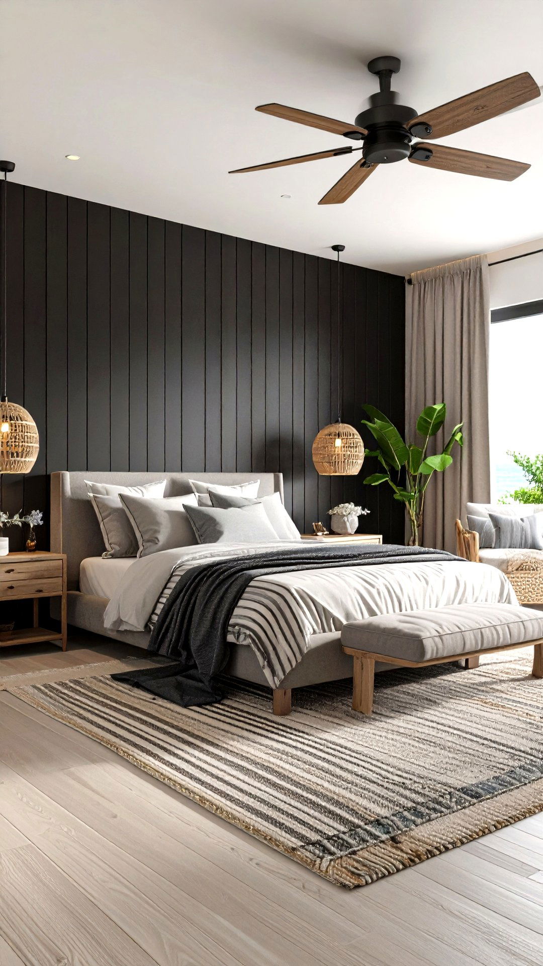 Black Shiplap Coastal Twist - 25 black accent wall bedroom ideas