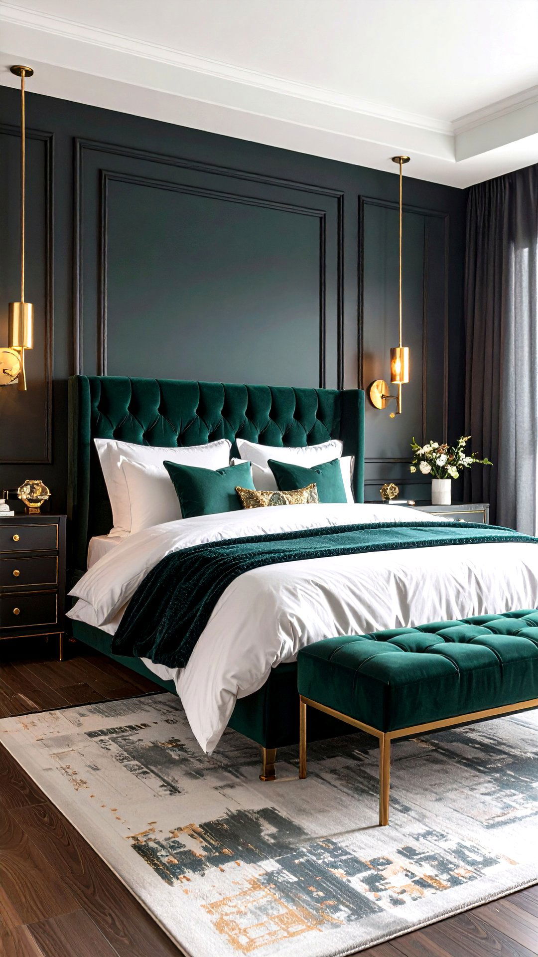 Black and Brass Glam - 25 black accent wall bedroom ideas