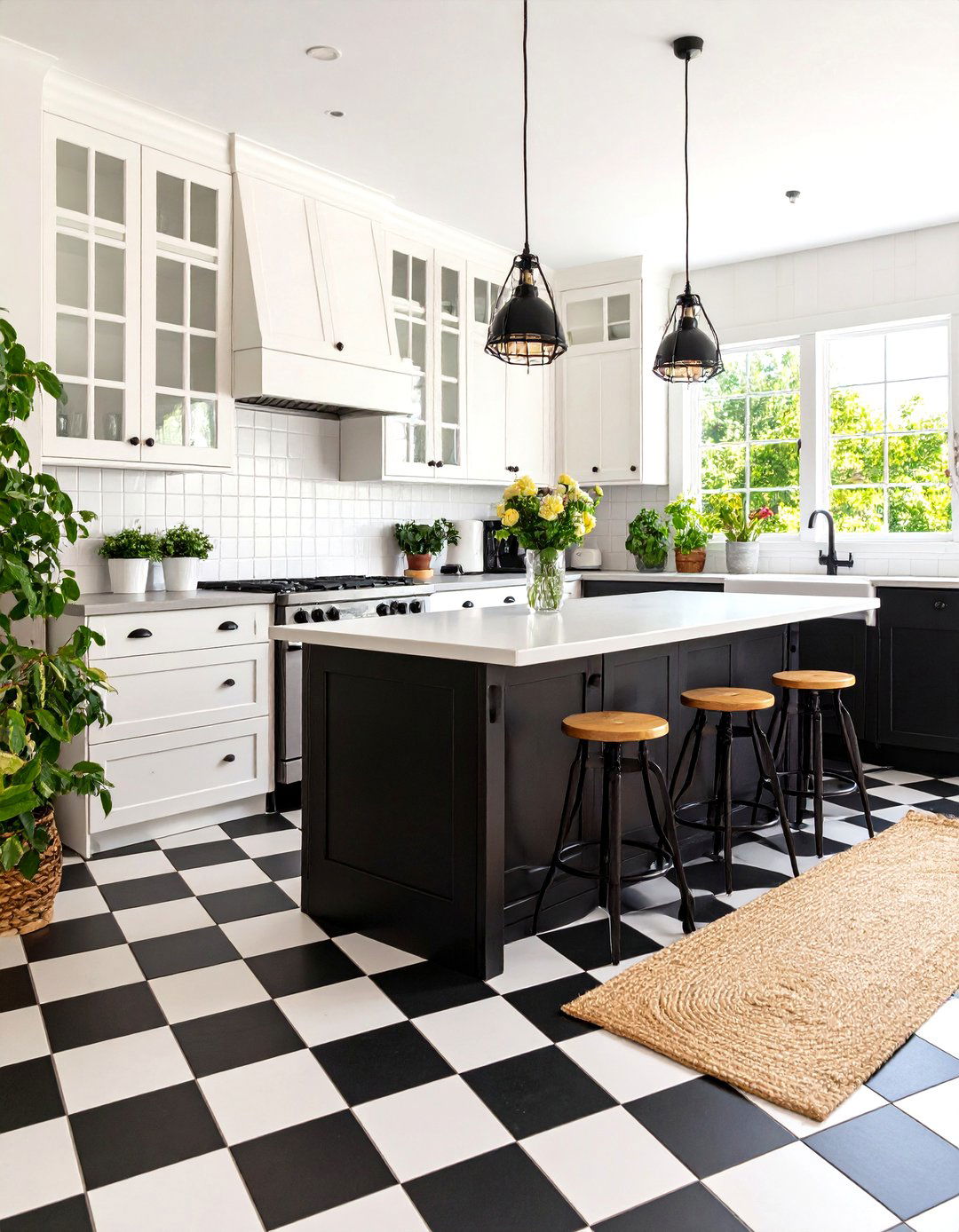 Black and White Kitchen Checkerboard Flooring Charm - 25 black and white kitchen ideas