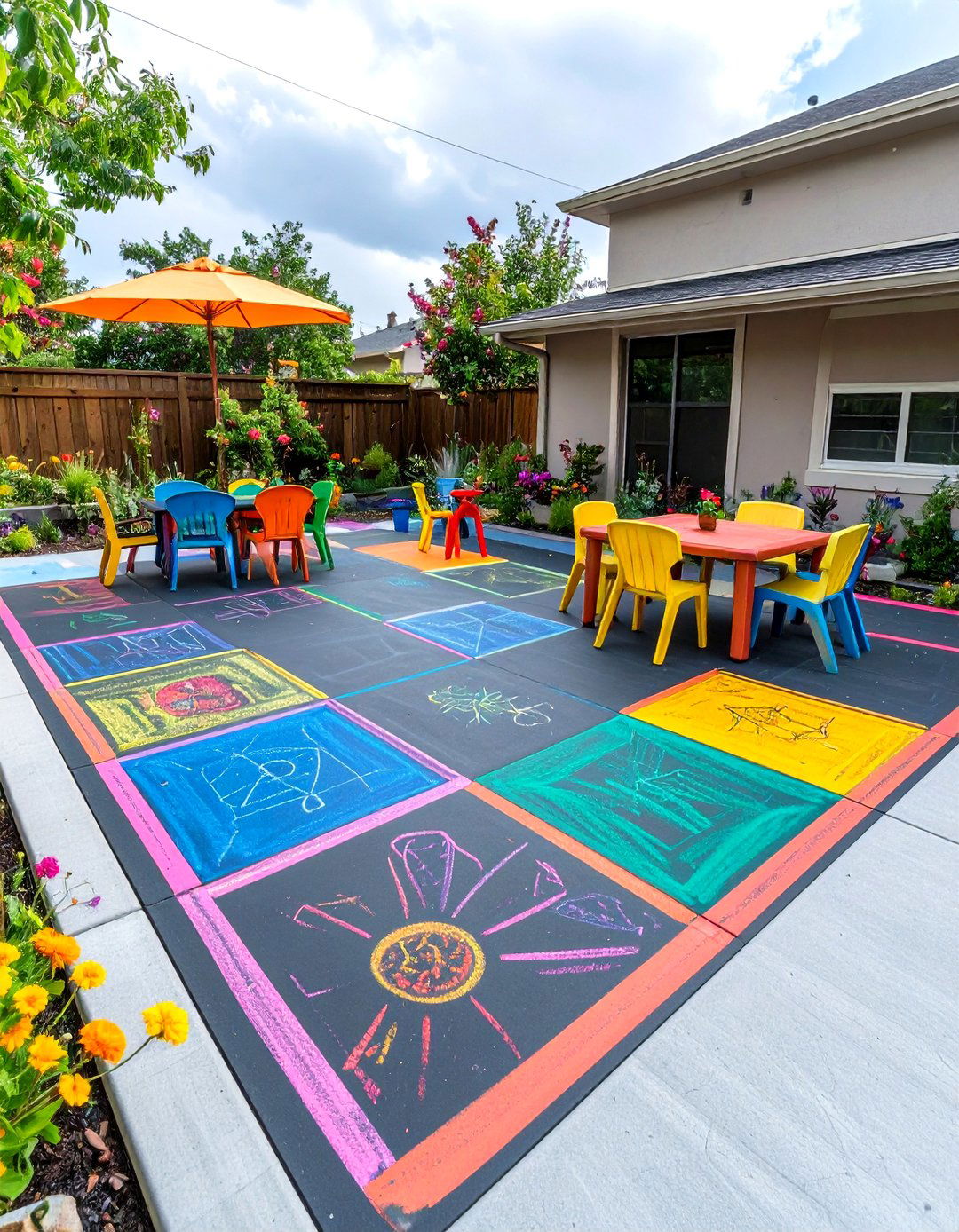 Blackboard Play Zone Painted Concrete Patio - 25 painted concrete patio ideas