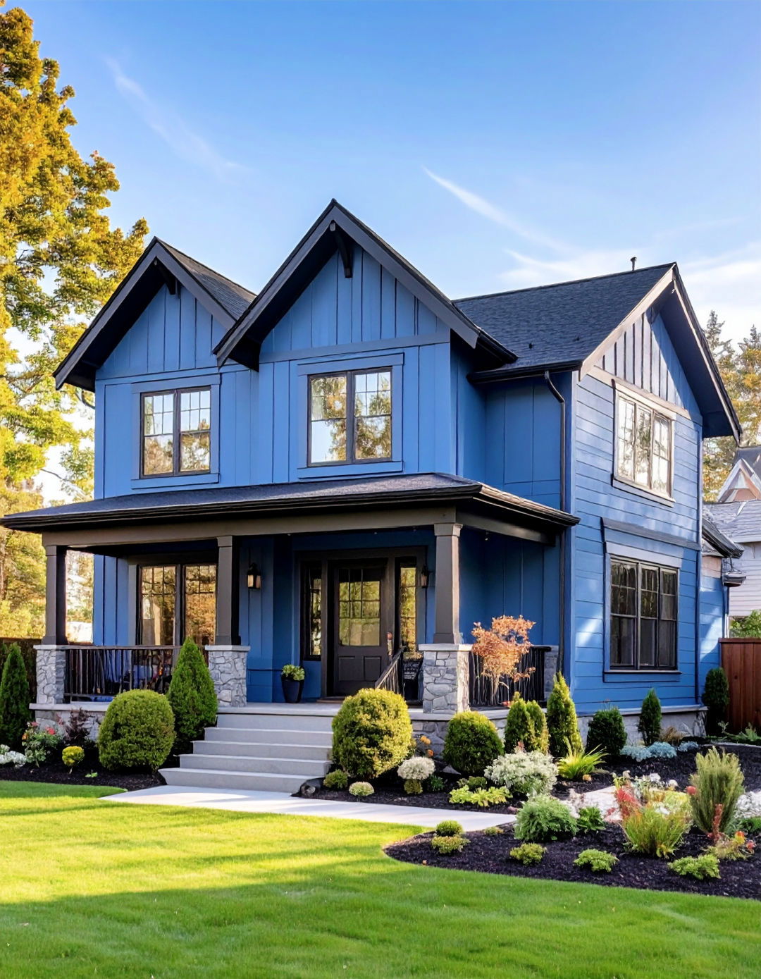 25 Blue House with Black Trim Exterior Ideas: Curb Appeal