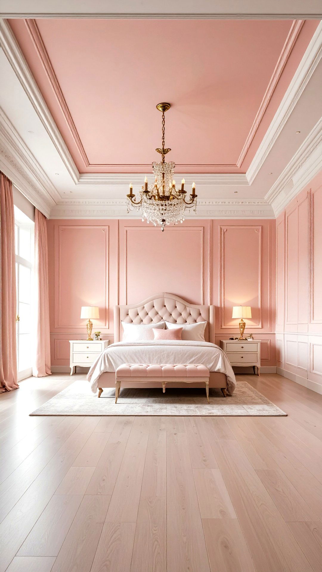 Blush Statement Ceiling or Half Wall Paneling - 25 blush pink bedroom ideas