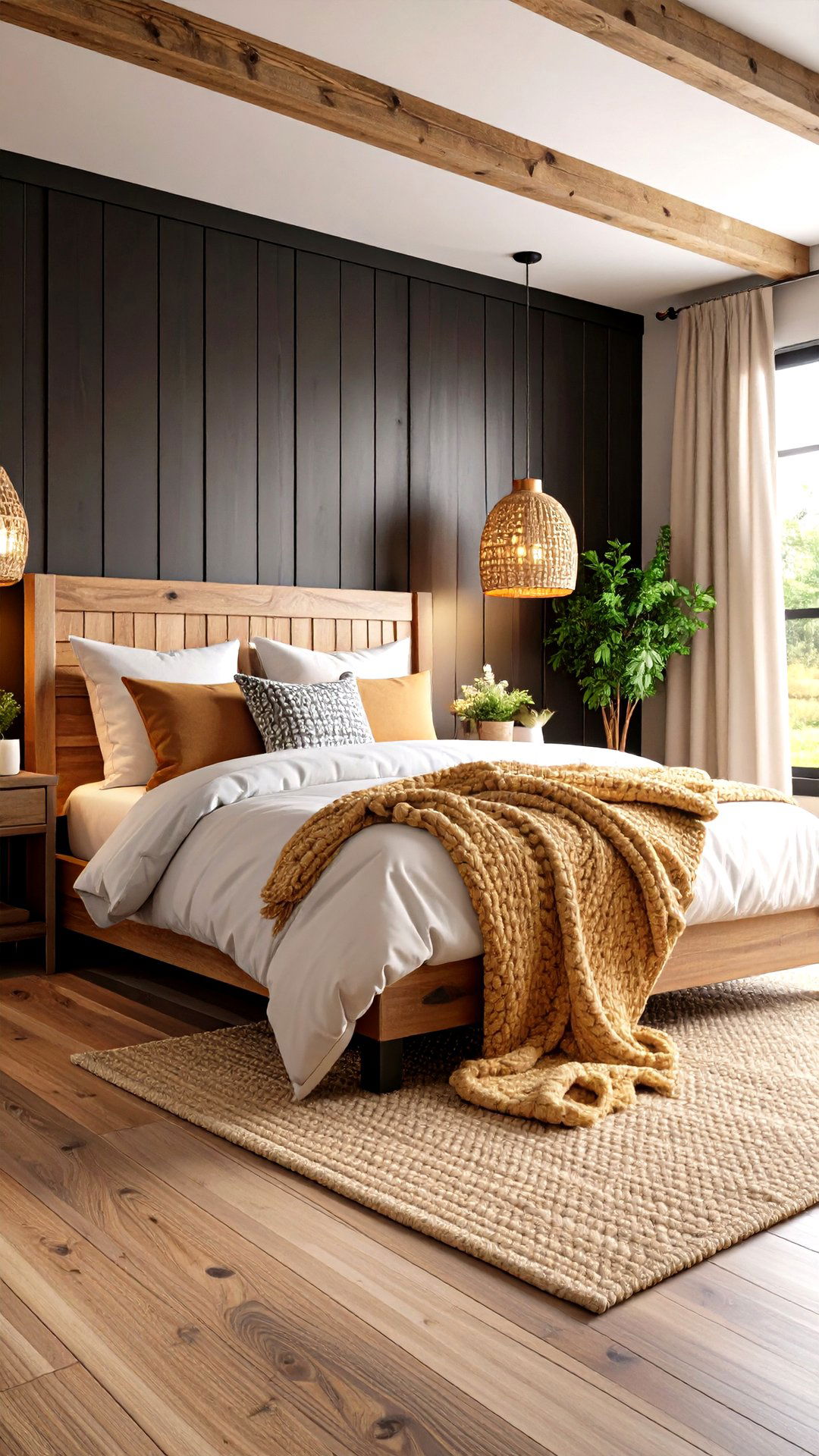 Board and Batten Farmhouse Blend - 25 black accent wall bedroom ideas