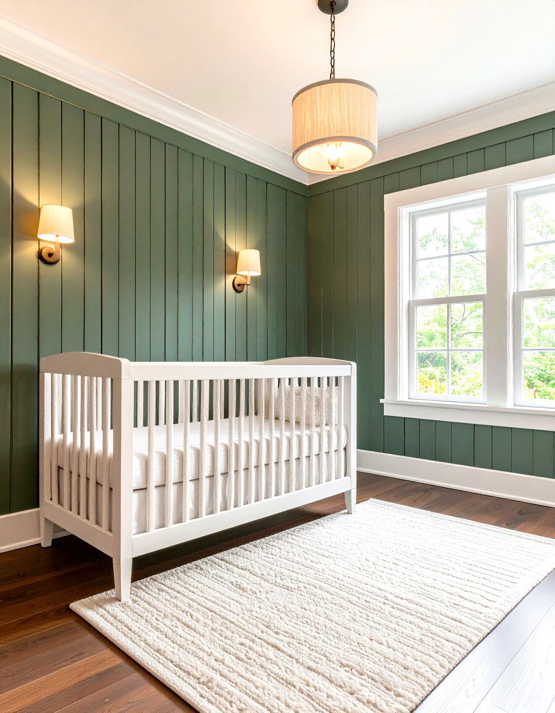Board and Batten Green Accent Wall - 25 dark green nursery ideas
