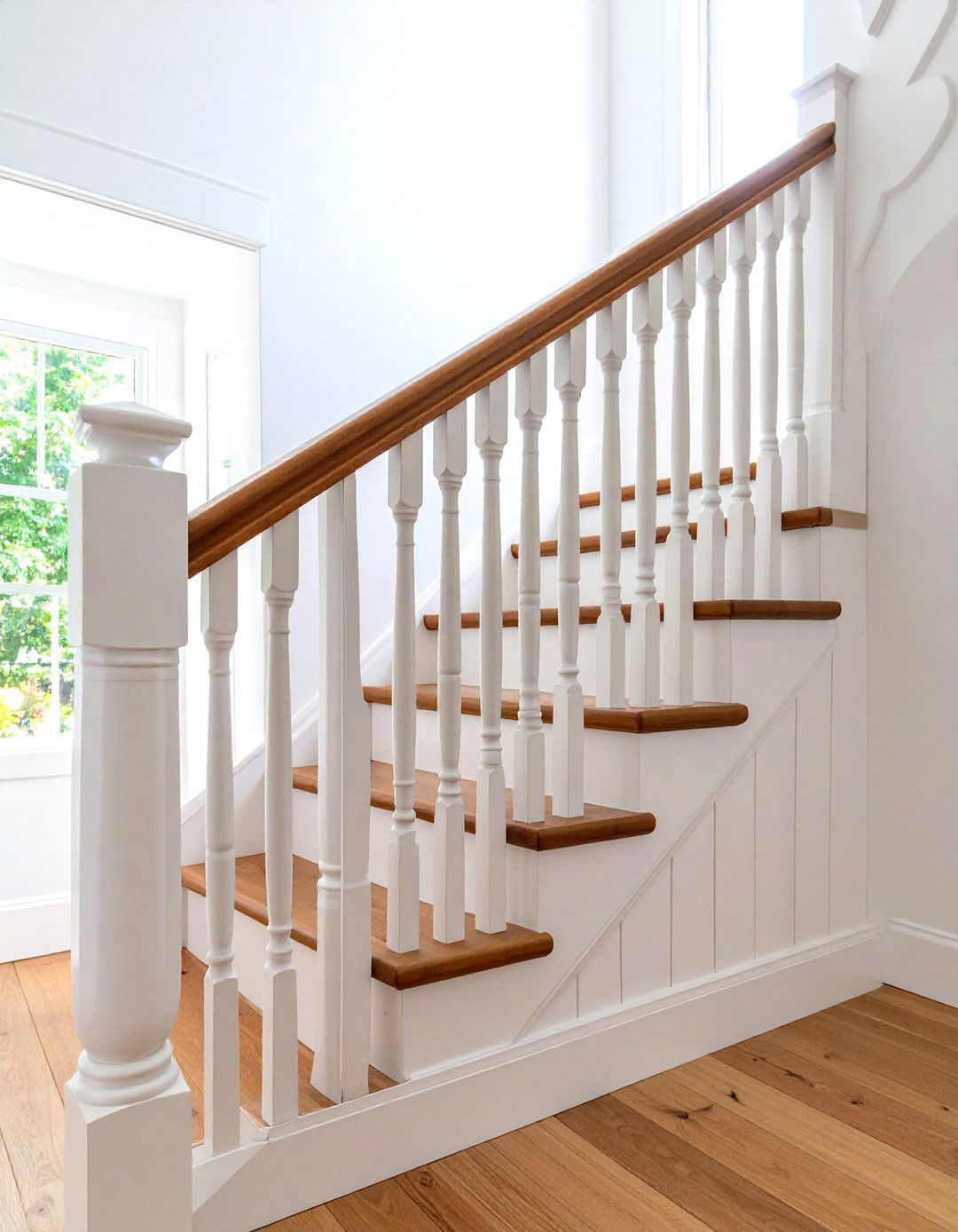 Board and Batten Half Wall Stair Railing - 25 farmhouse rustic stair railing ideas