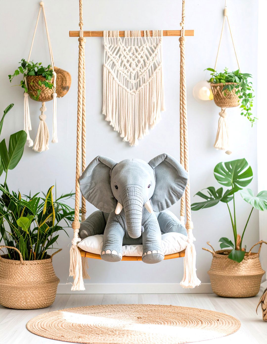 Boho Chic Elephant Nursery with Macrame - 25 elephant nursery ideas