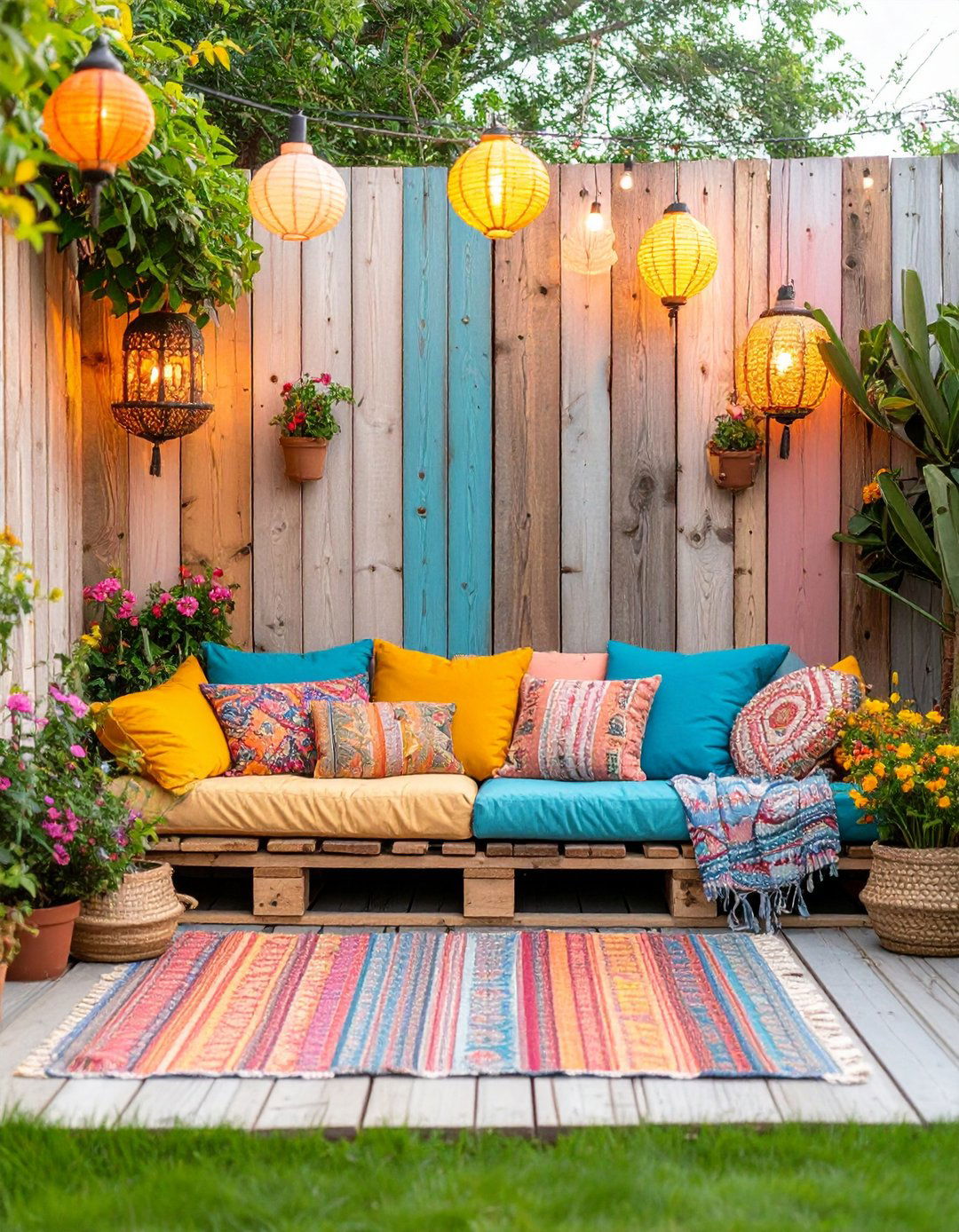 Boho Lounge Pallet Fence - 25 pallet fence ideas