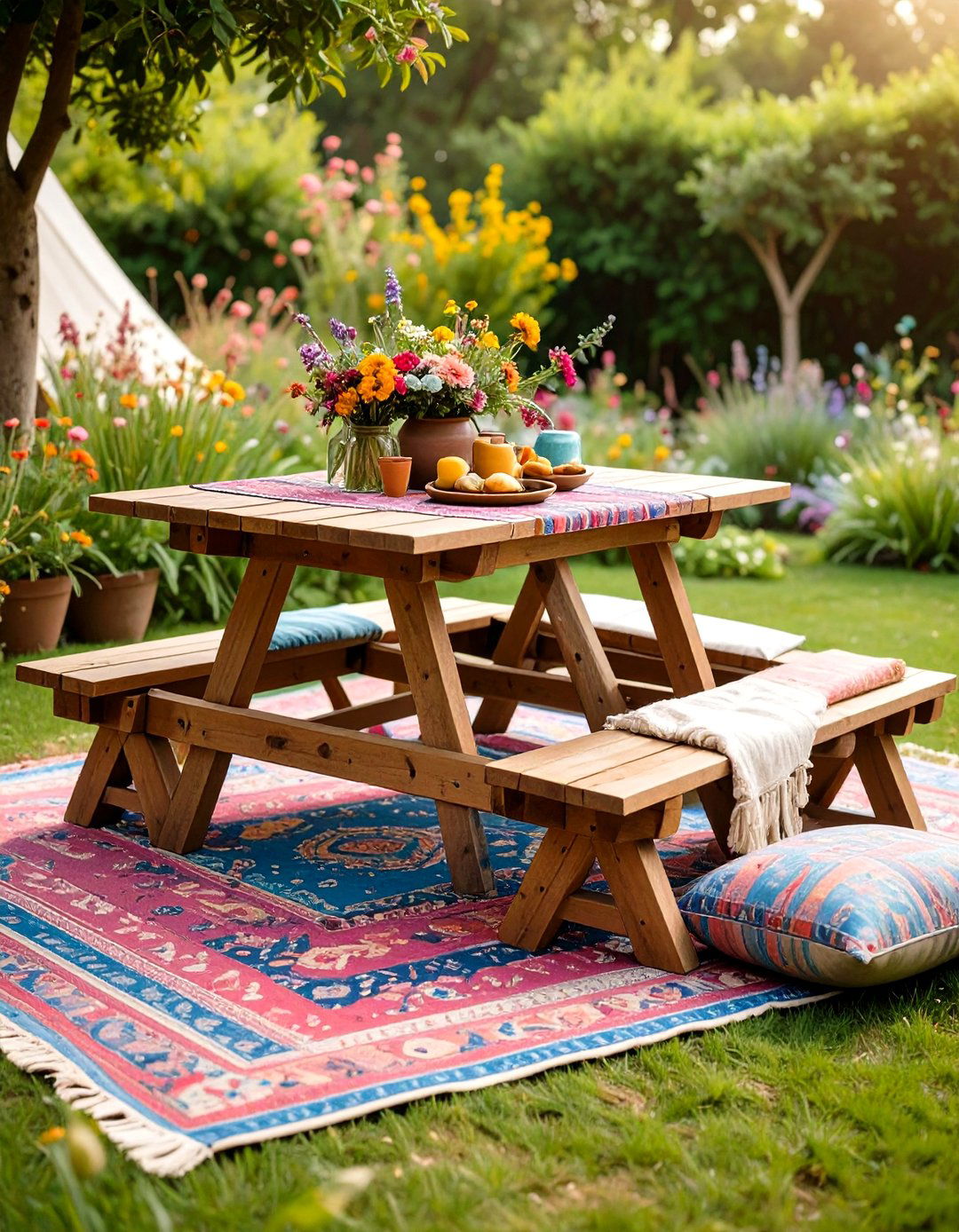 Boho Pallet Picnic Table - 25 pallet furniture ideas