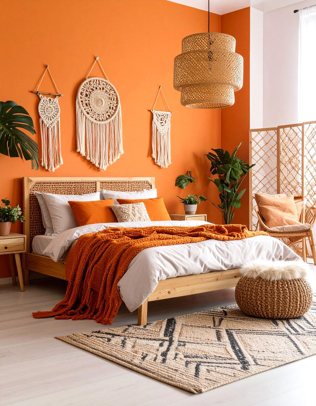 Boho Rattan and Papaya Palette - 25 orange bedroom ideas