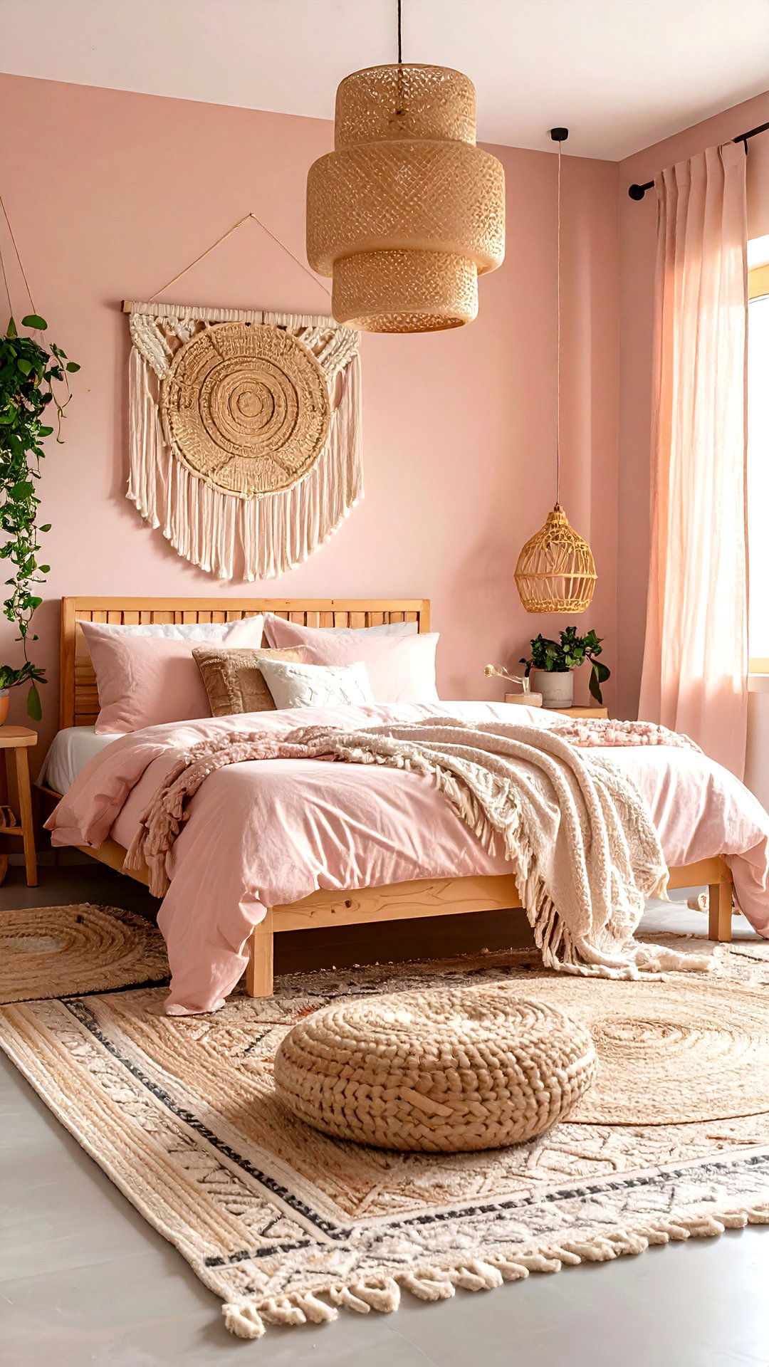 Boho Woven Textures Against Blush - 25 blush pink bedroom ideas