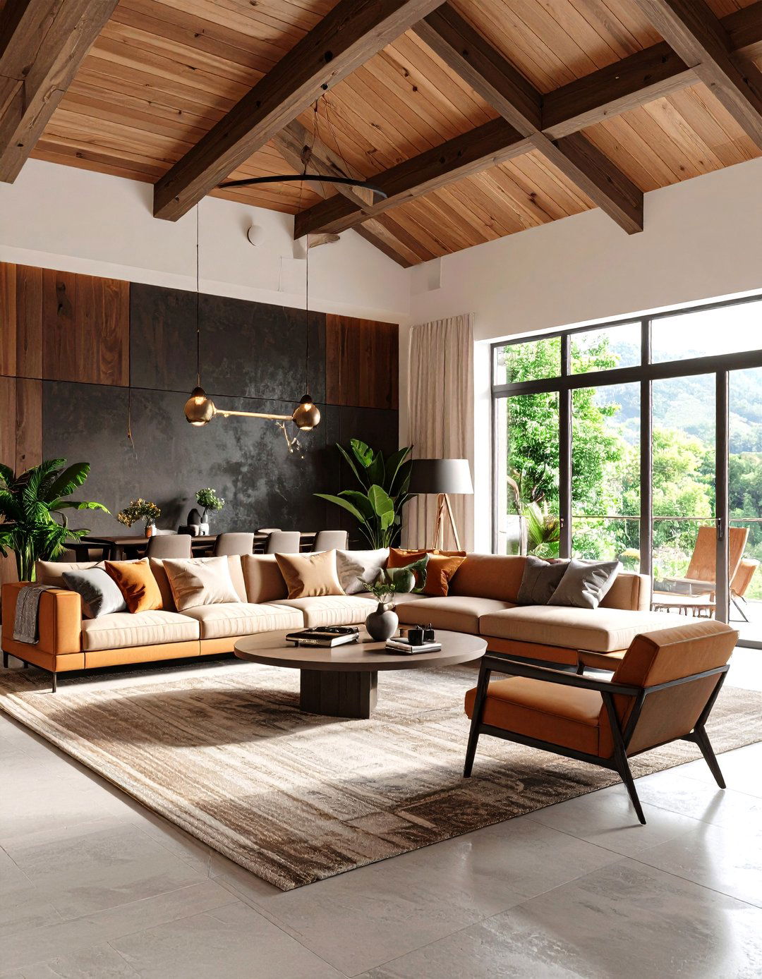 Bold Accent Wall Beneath Vault To Create Focus - 25 open concept vaulted ceiling living room ideas