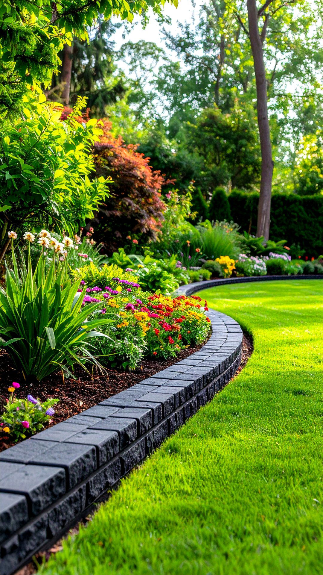 Bold Black Painted Brick Border - 25 brick landscaping ideas
