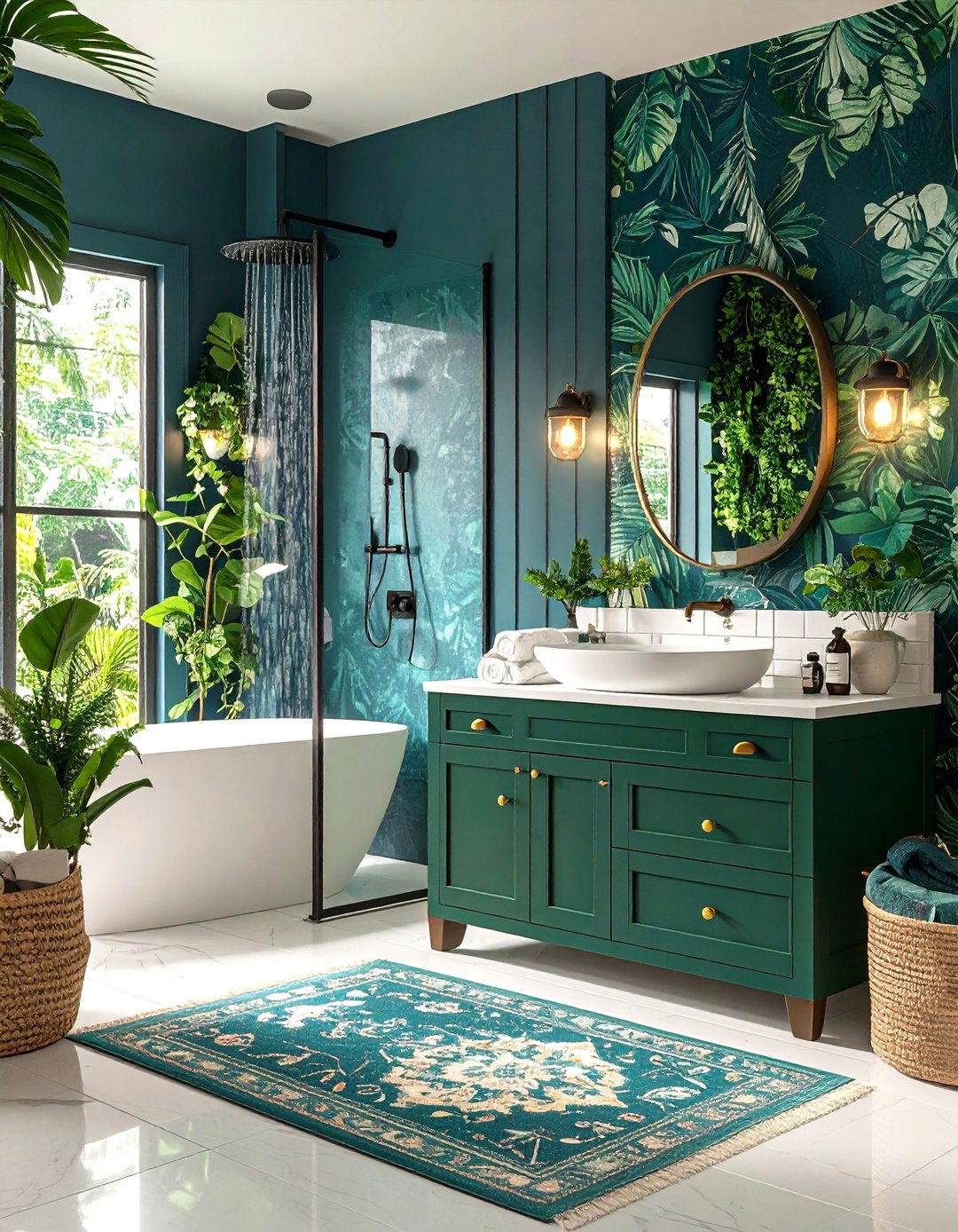 Bold Botanical Bathroom Contrast - 25 bathroom with black fixtures