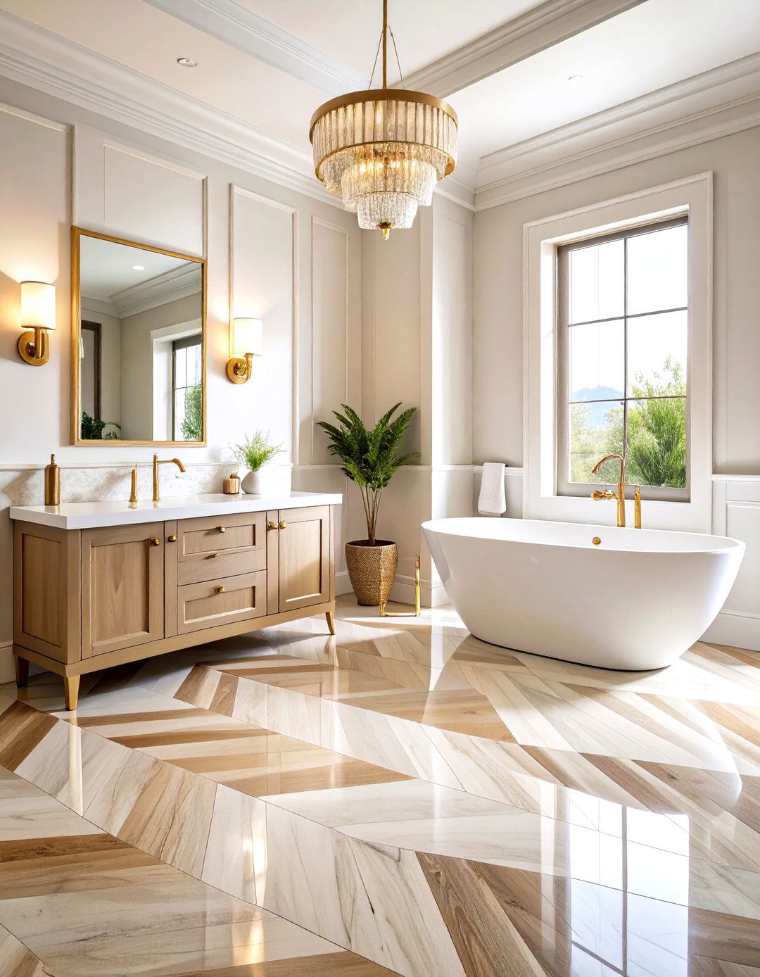Bold Chevron Flooring in Art Deco Bathrooms - 25 art deco bathroom ideas