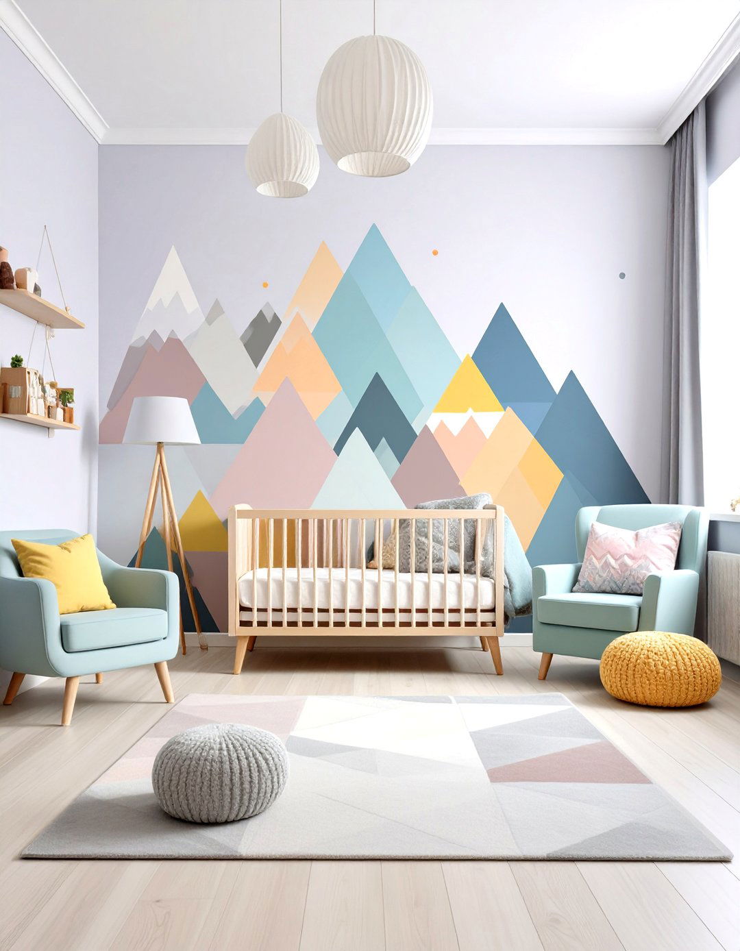 Bold Geometric Paint Blocks Accent Wall - 25 nursery wall decor ideas