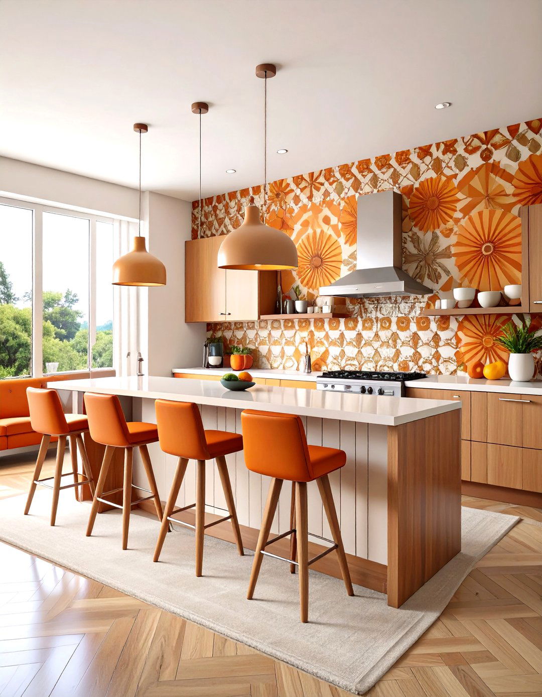 Bold Geometric Wallpaper Sets a s Kitchen in Motion - 25 70s kitchen ideas