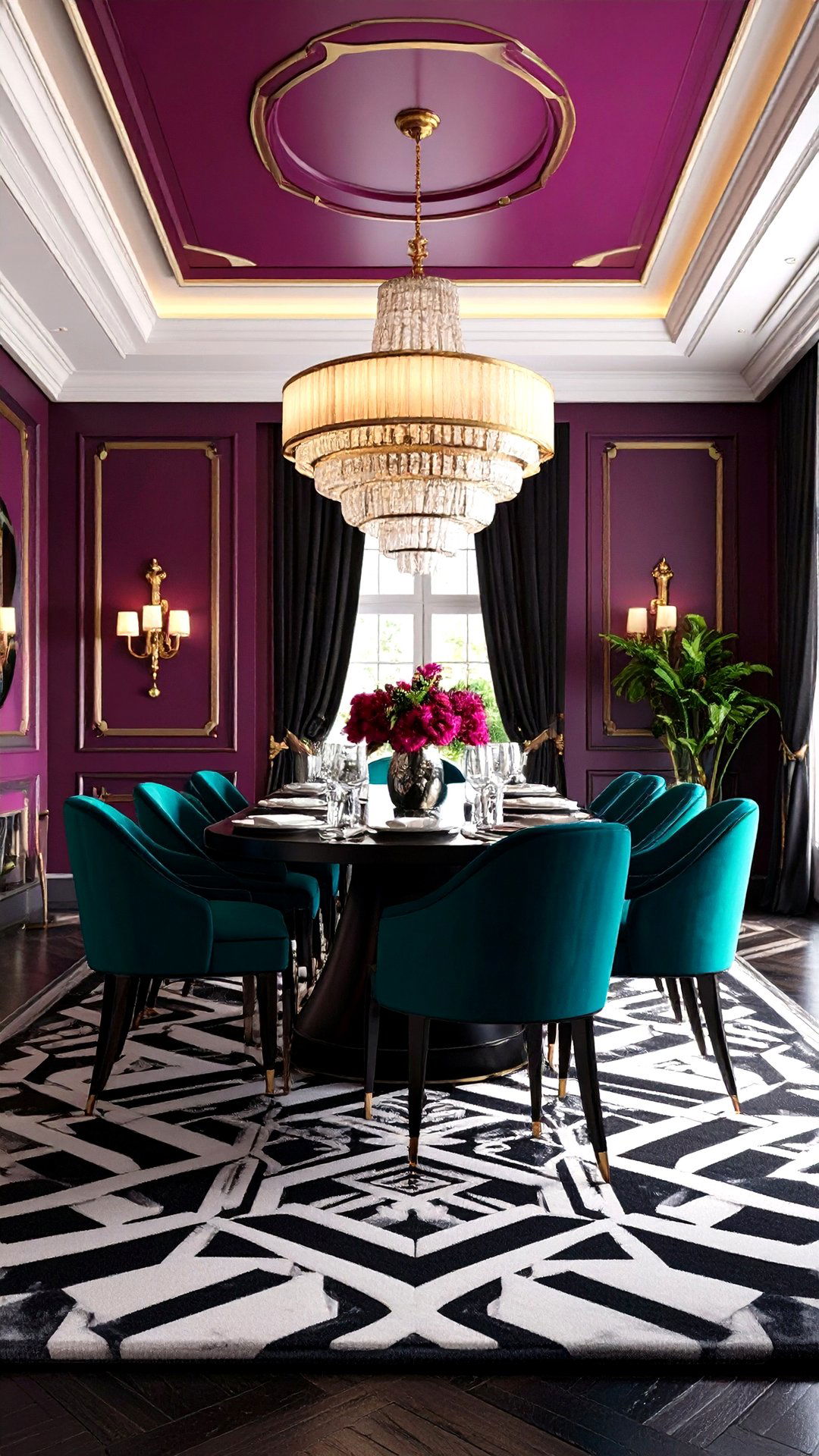 Bold Jewel Tone Palette in an Art Deco Dining Room - 25 art deco dining room ideas