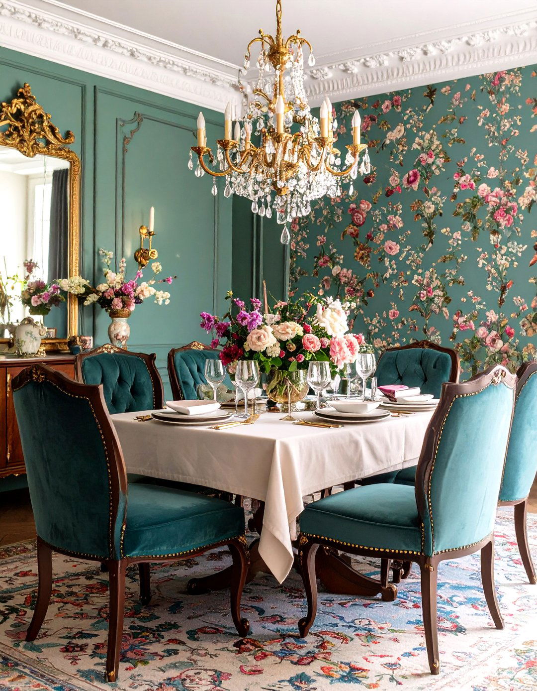 Bold Patterned Wallpaper to Define a Parisian Dining Room - 25 parisian dining room ideas