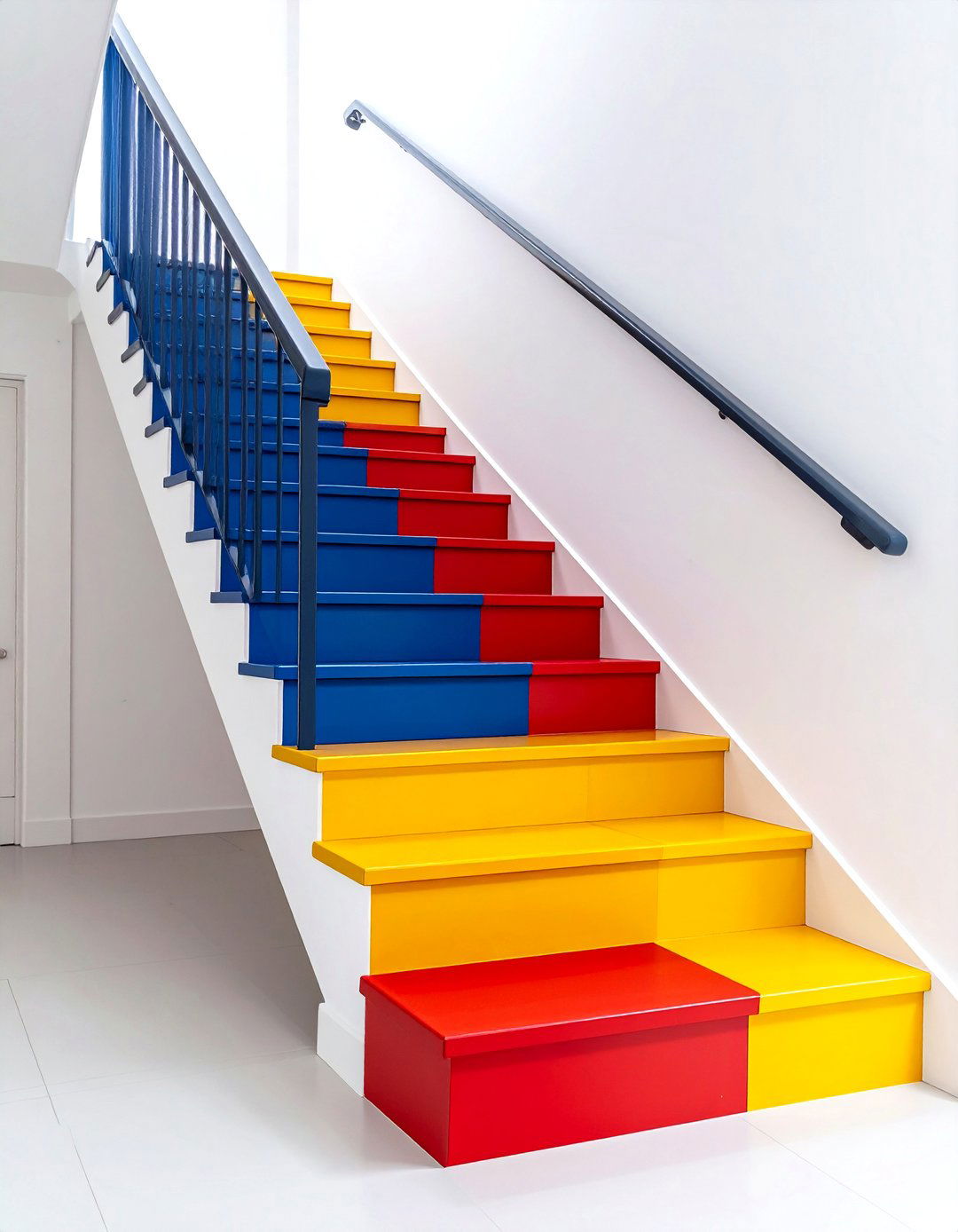 Bold Primary Color Painted Stair Treads - 25 painted stair ideas
