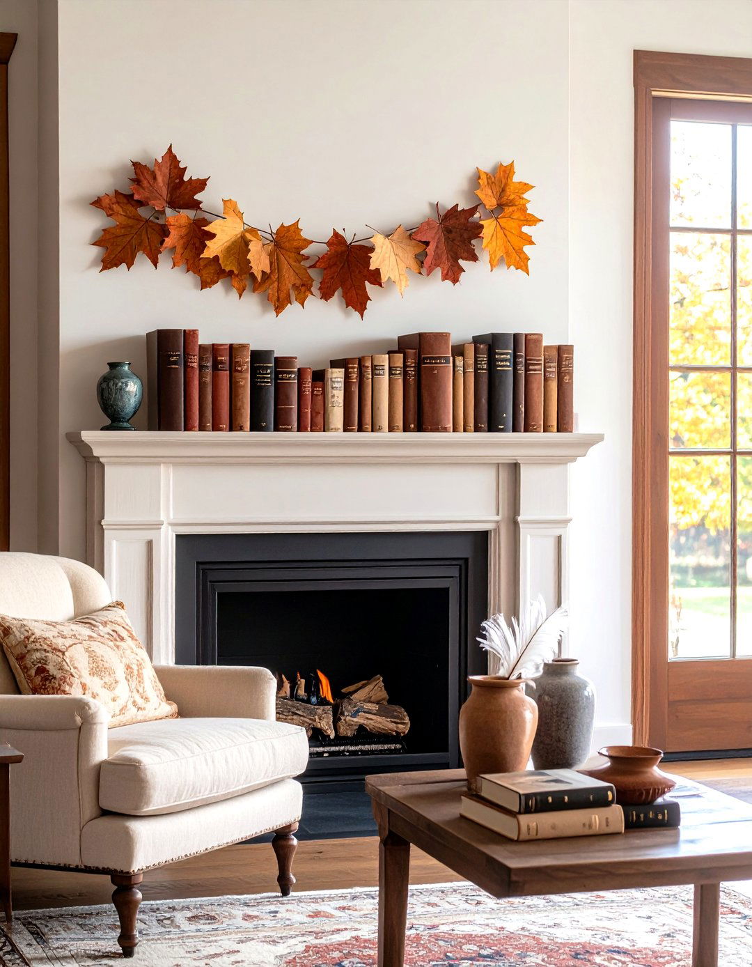 Book Page Leaf Garland Mantel - 25 fall mantel decor ideas