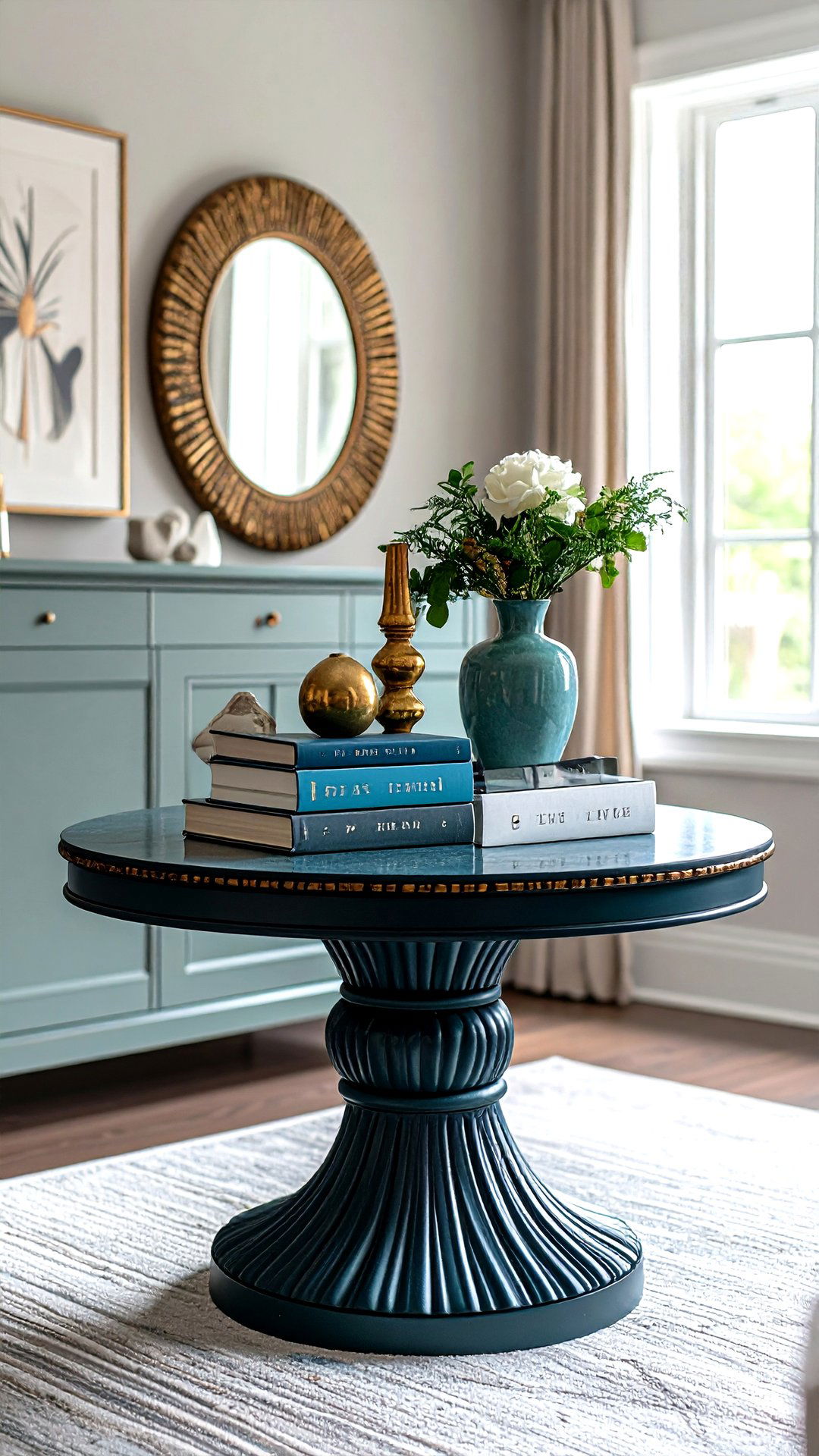Book Stack and Sculpture Combo on Your Console Table - 25 console table decor ideas