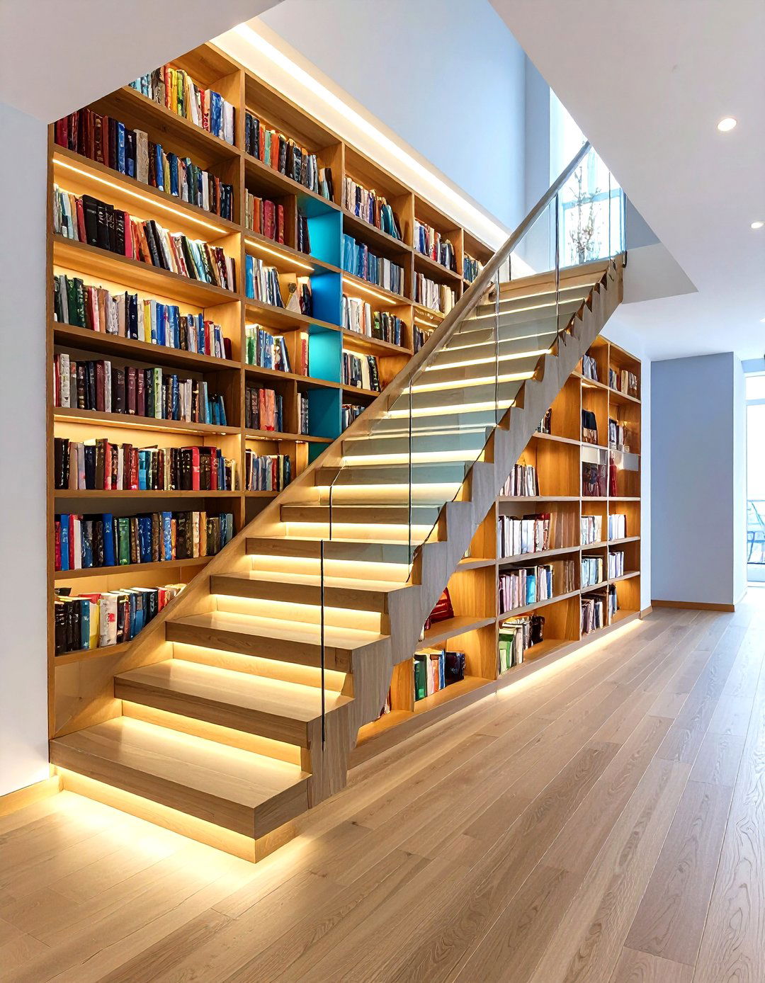 Bookshelf Balustrade Combo - 25 open staircase ideas