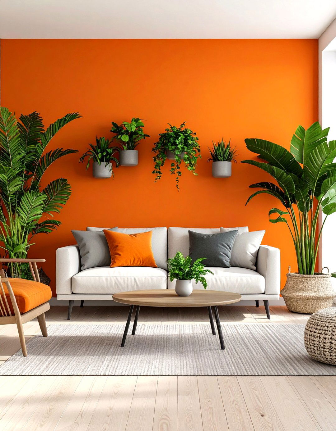 Botanical Contrast Orange Accent Wall - 25 orange accent wall ideas