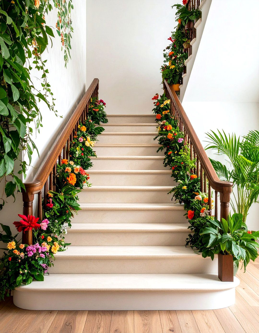 Botanical Mural Painted Stairs Bring Nature Indoors - 25 painted stair ideas