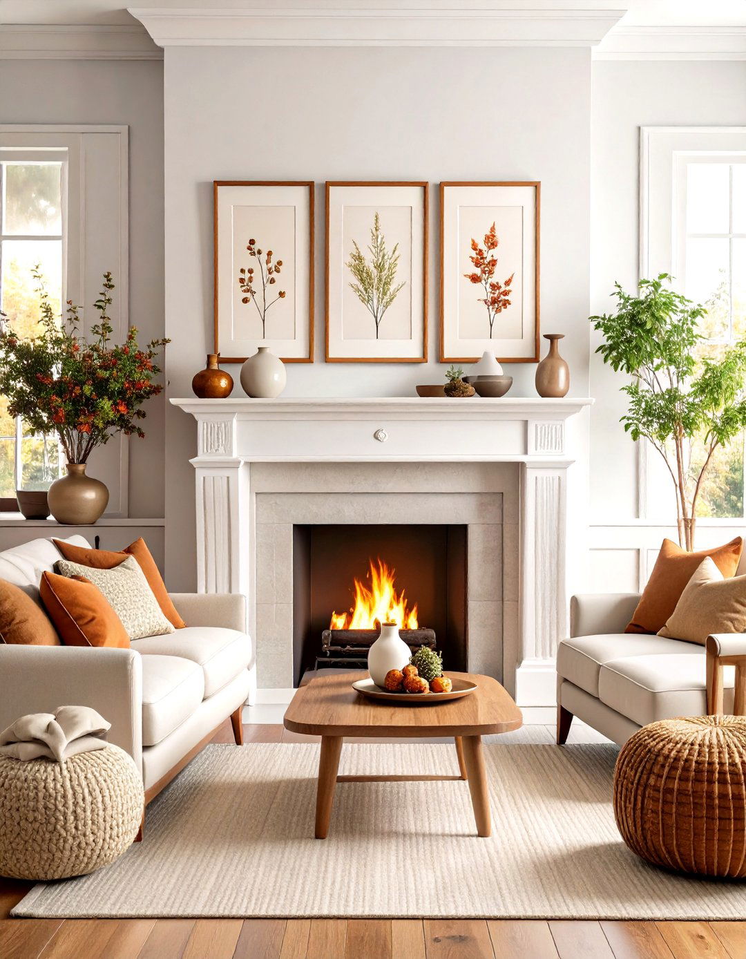 Botanical Print Backdrop Mantel - 25 fall mantel decor ideas