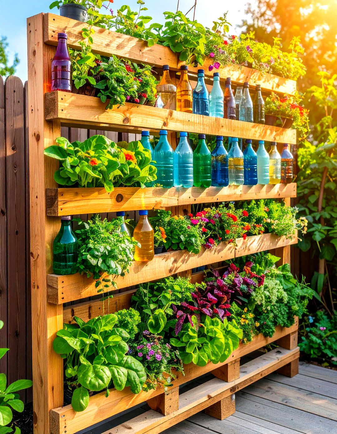 Bottle Drip Vertical Pallet Garden - 25 pallet garden ideas