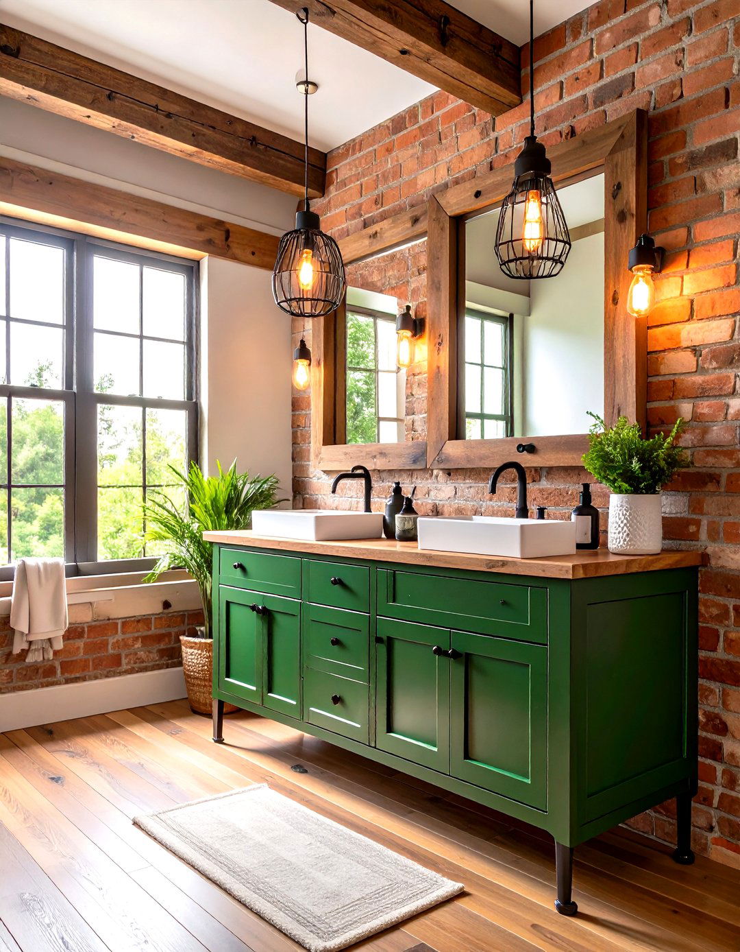 Bottle Green Vanity Bathroom With Industrial Hardware - 25 bathroom with green vanity