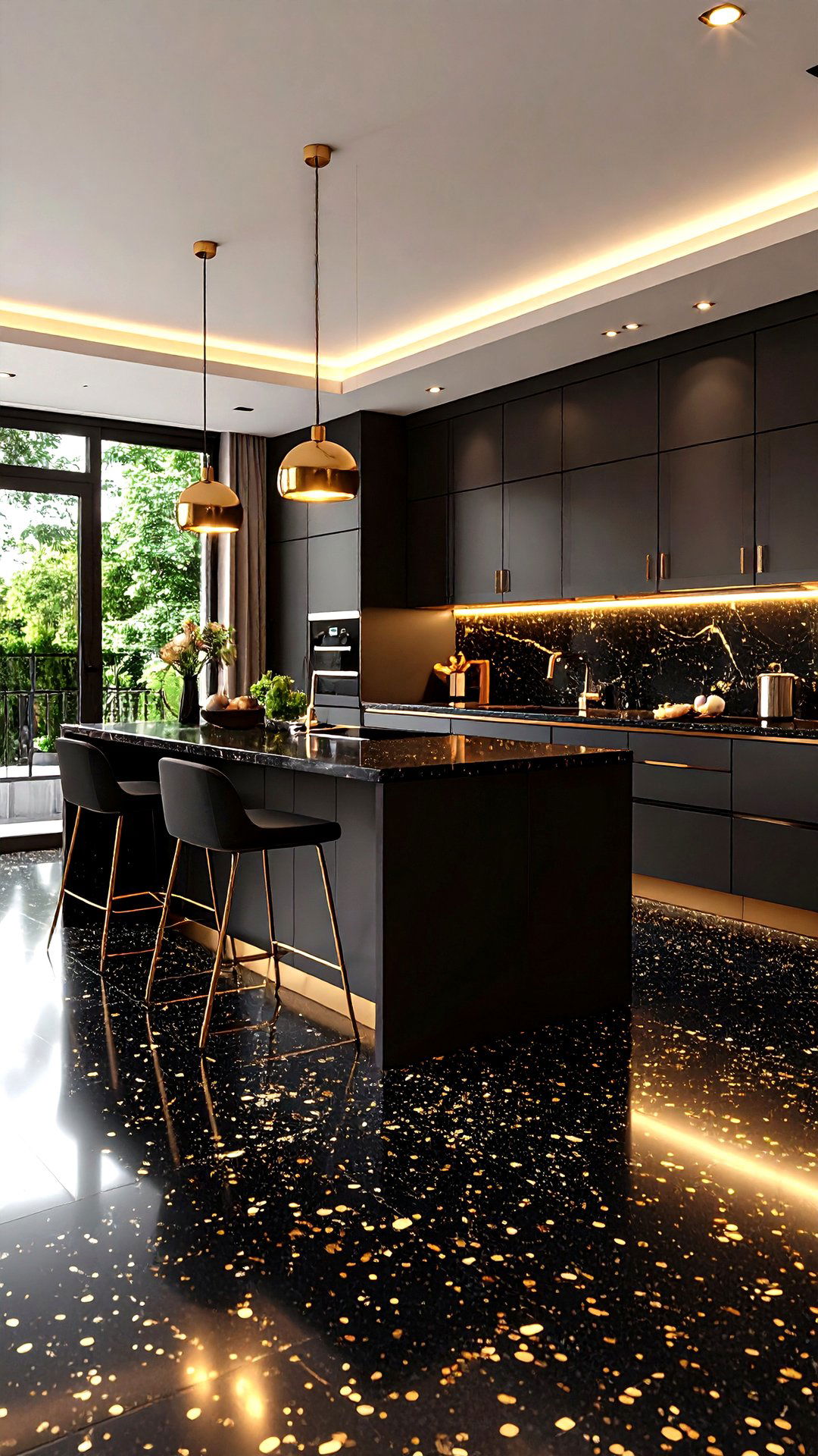 Brass Fleck Terrazzo Glam - 25 black floor kitchen ideas