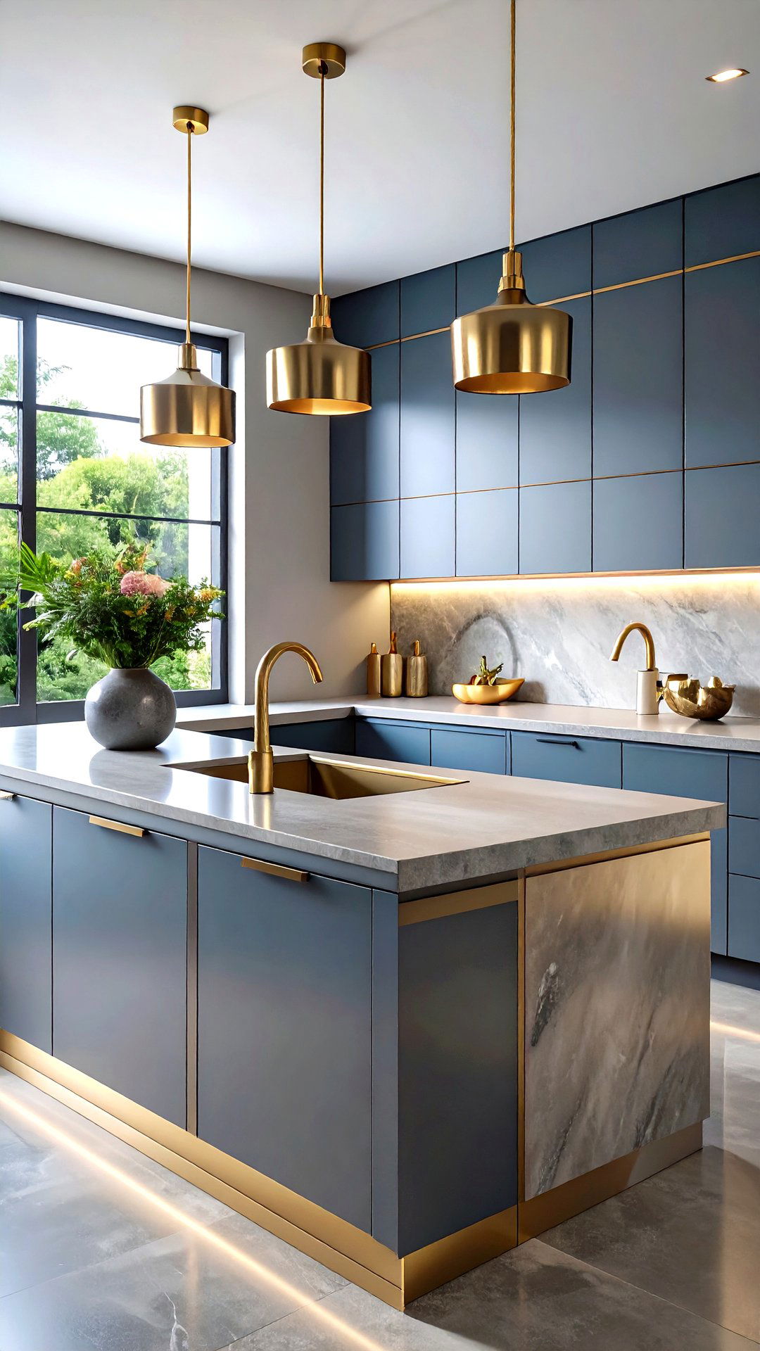 Brass Inlaid Concrete Countertop for Luxe Detail - 25 concrete countertop ideas