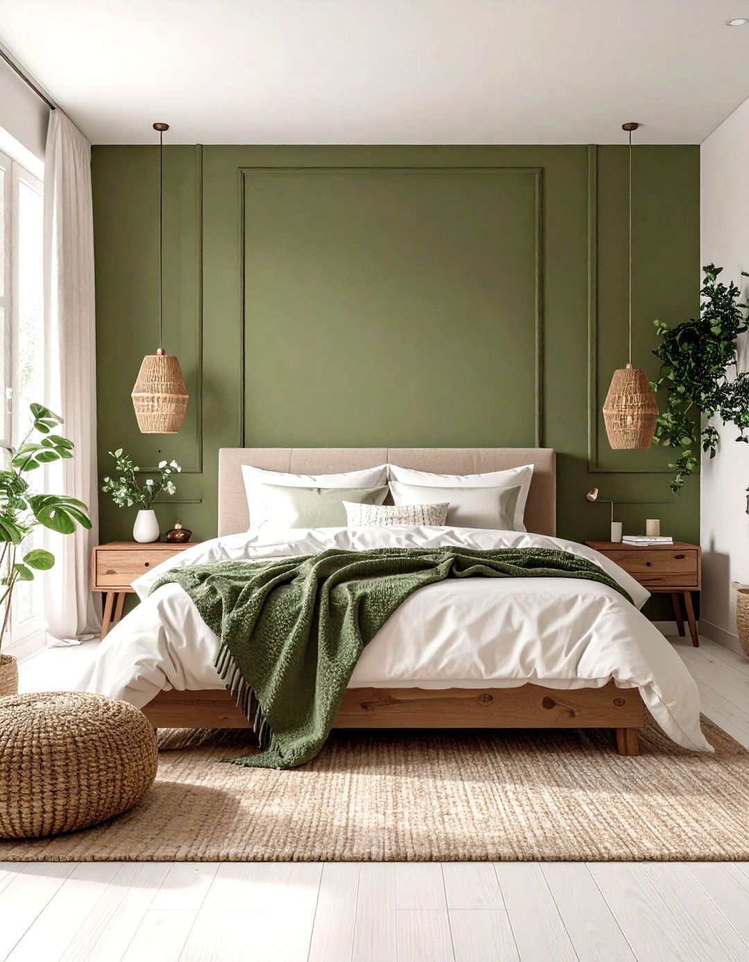 Breezy Olive and White Bedroom - 25 olive green accent wall ideas