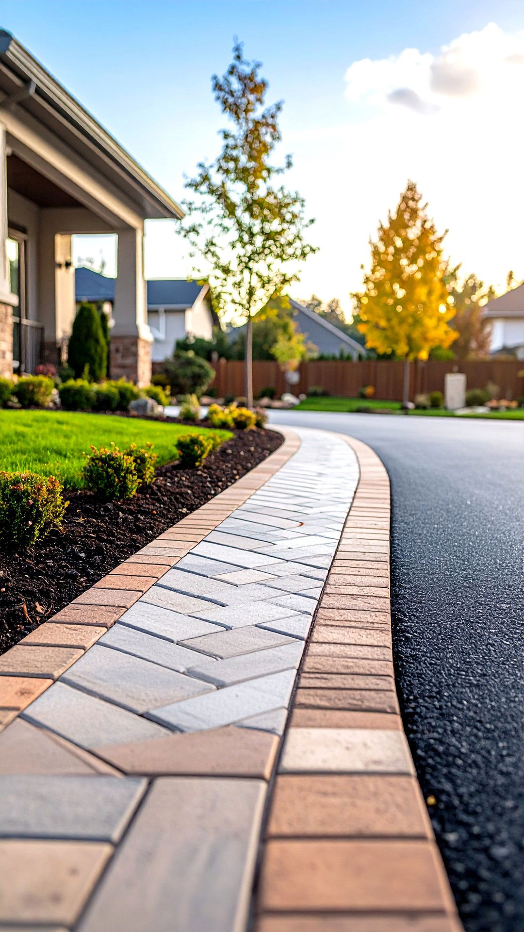 Brick Apron at Driveway Mouth - 25 brick landscaping ideas
