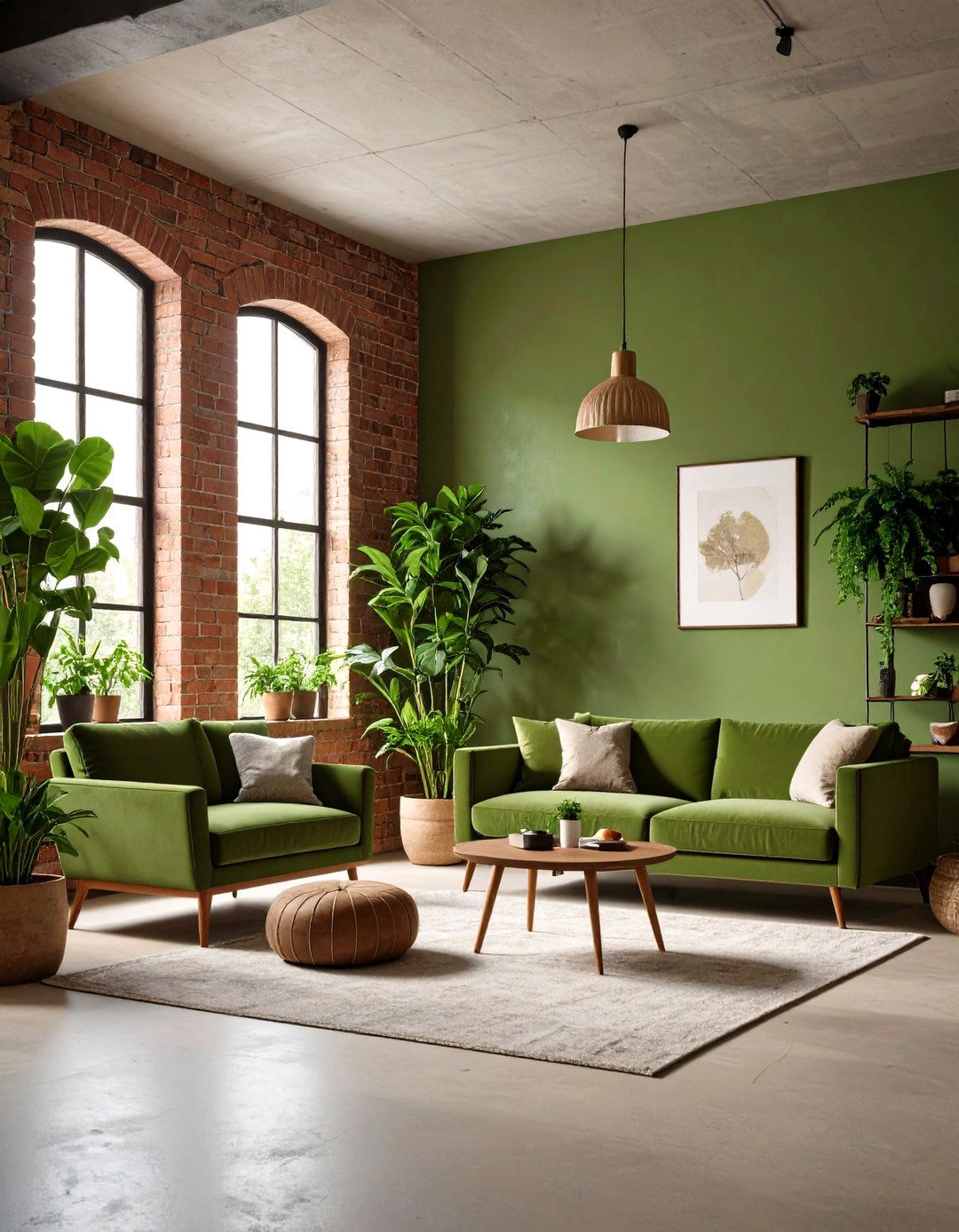 Brick Clad Olive Loft - 25 olive green accent wall ideas