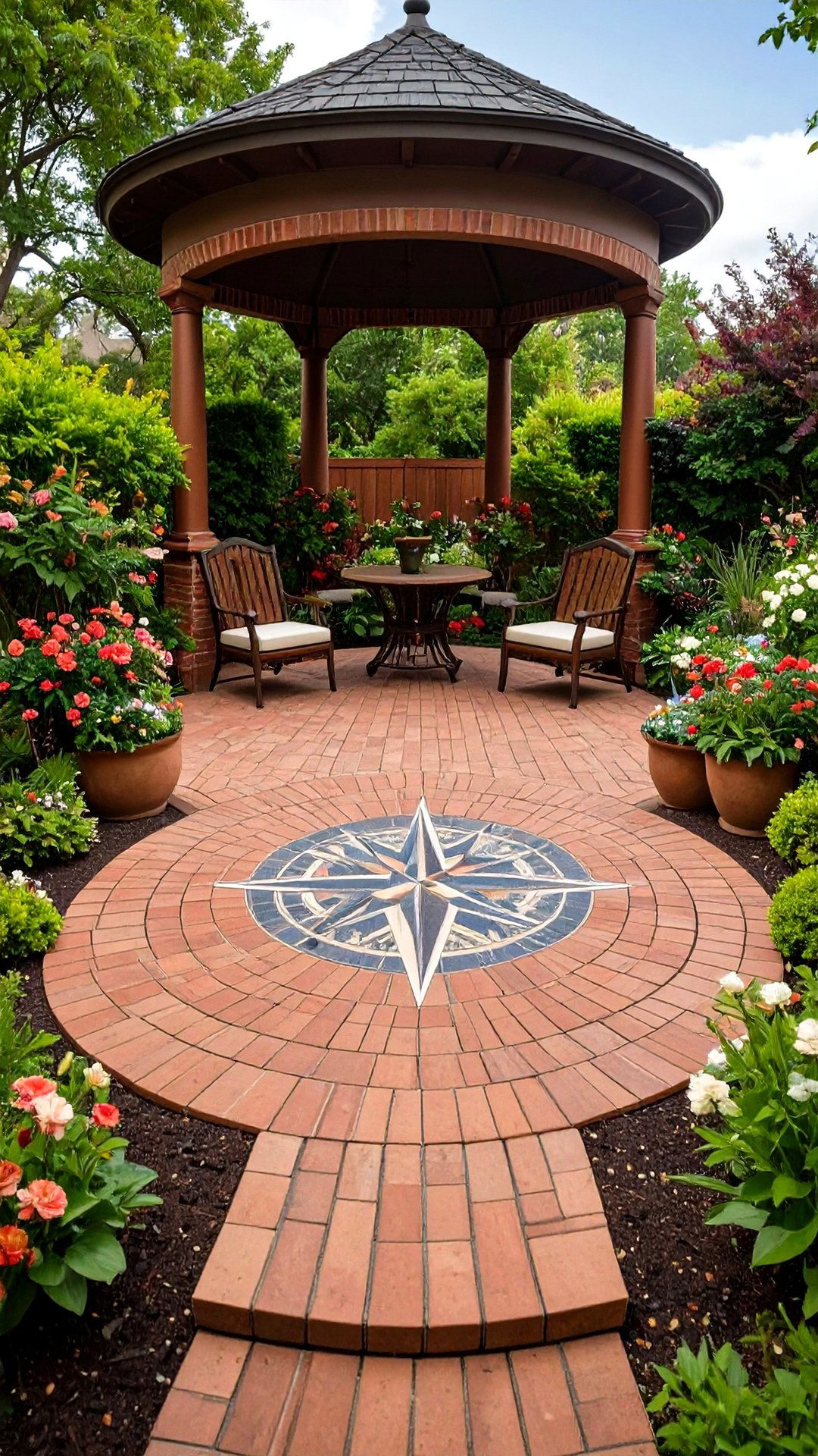 Brick Compass Rose Patio Inlay - 25 brick landscaping ideas