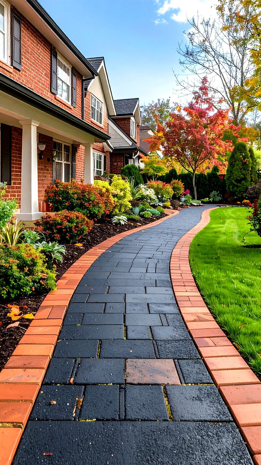 Brick Edged Asphalt Walkway for Classic Contrast - 25 asphalt walkway ideas