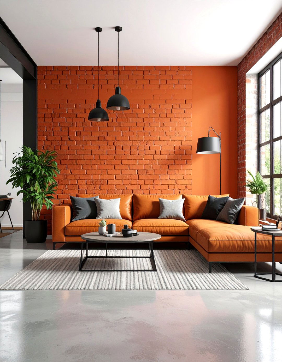 Brick Effect Orange Accent Wall - 25 orange accent wall ideas