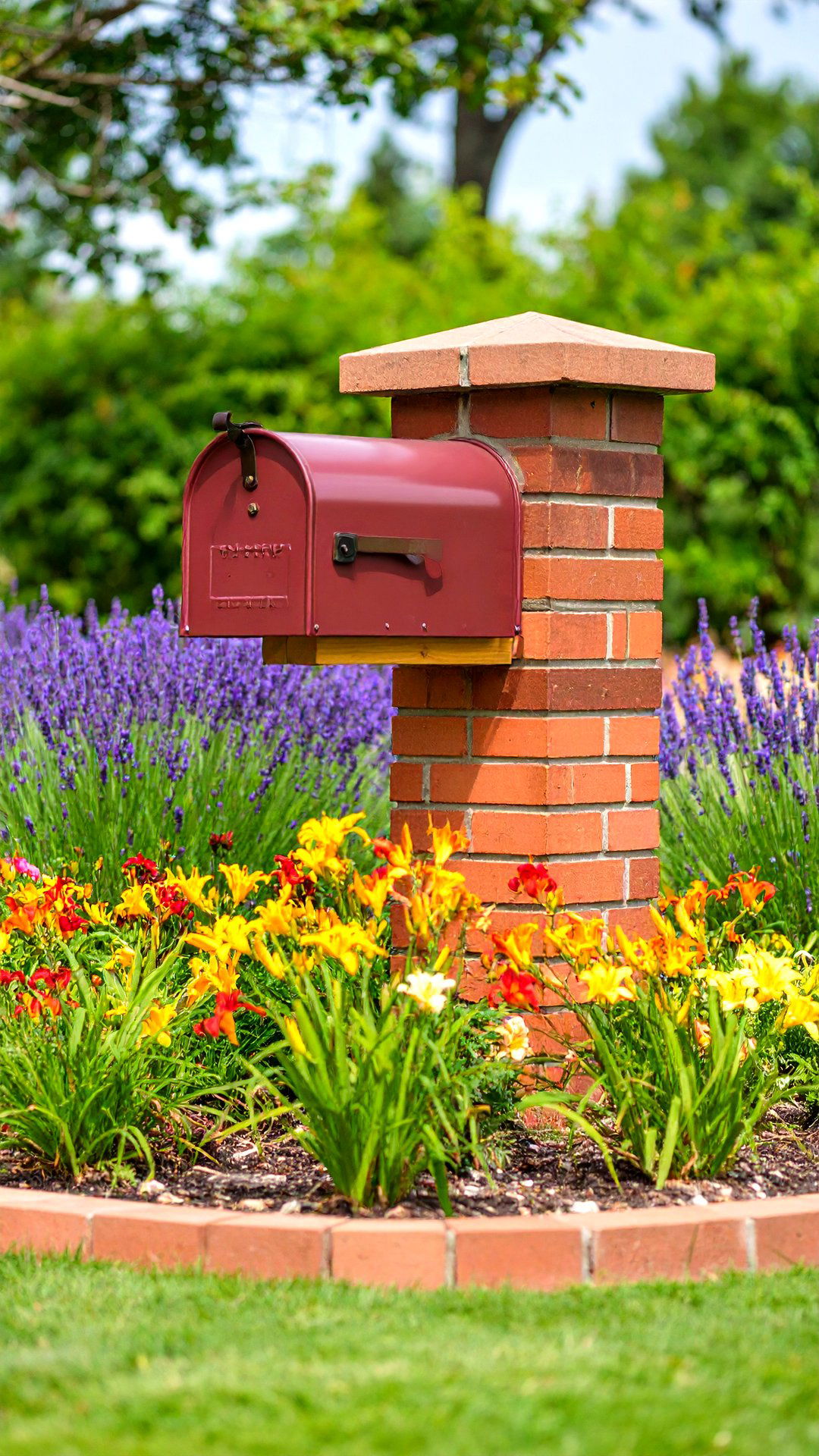 Brick Mailbox Framed by Low Garden Beds - 25 brick mailbox ideas