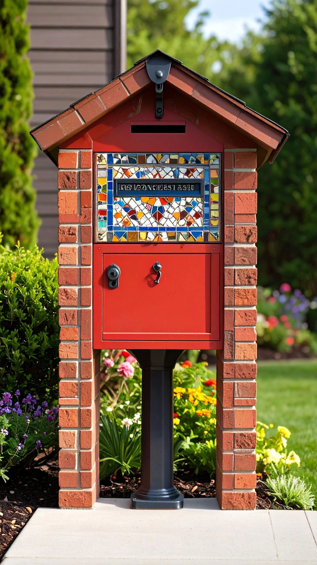 Brick Mailbox Sporting Mosaic Tile Address Panel - 25 brick mailbox ideas