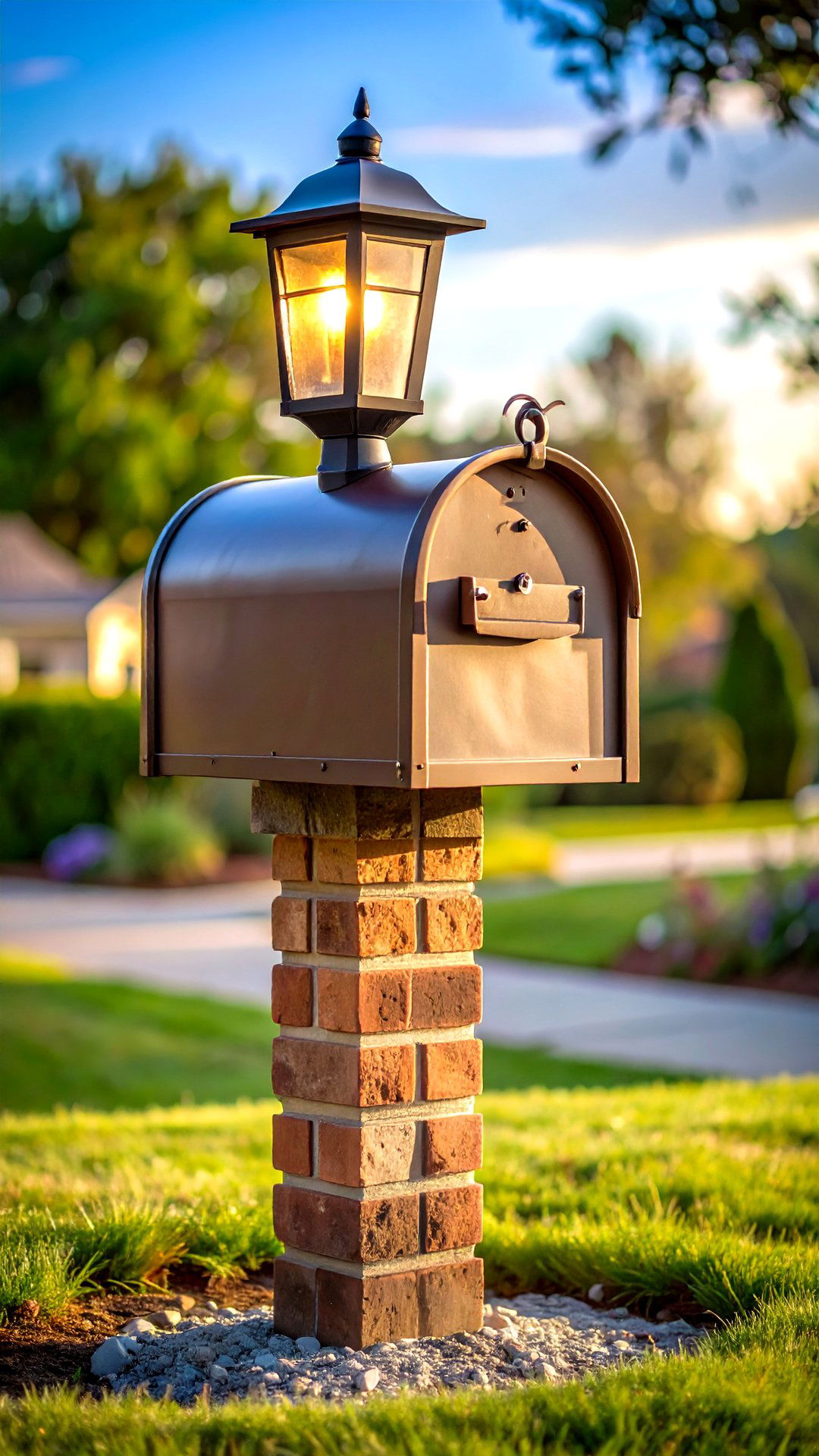 Brick Mailbox with Solar Lantern Crown - 25 brick mailbox ideas