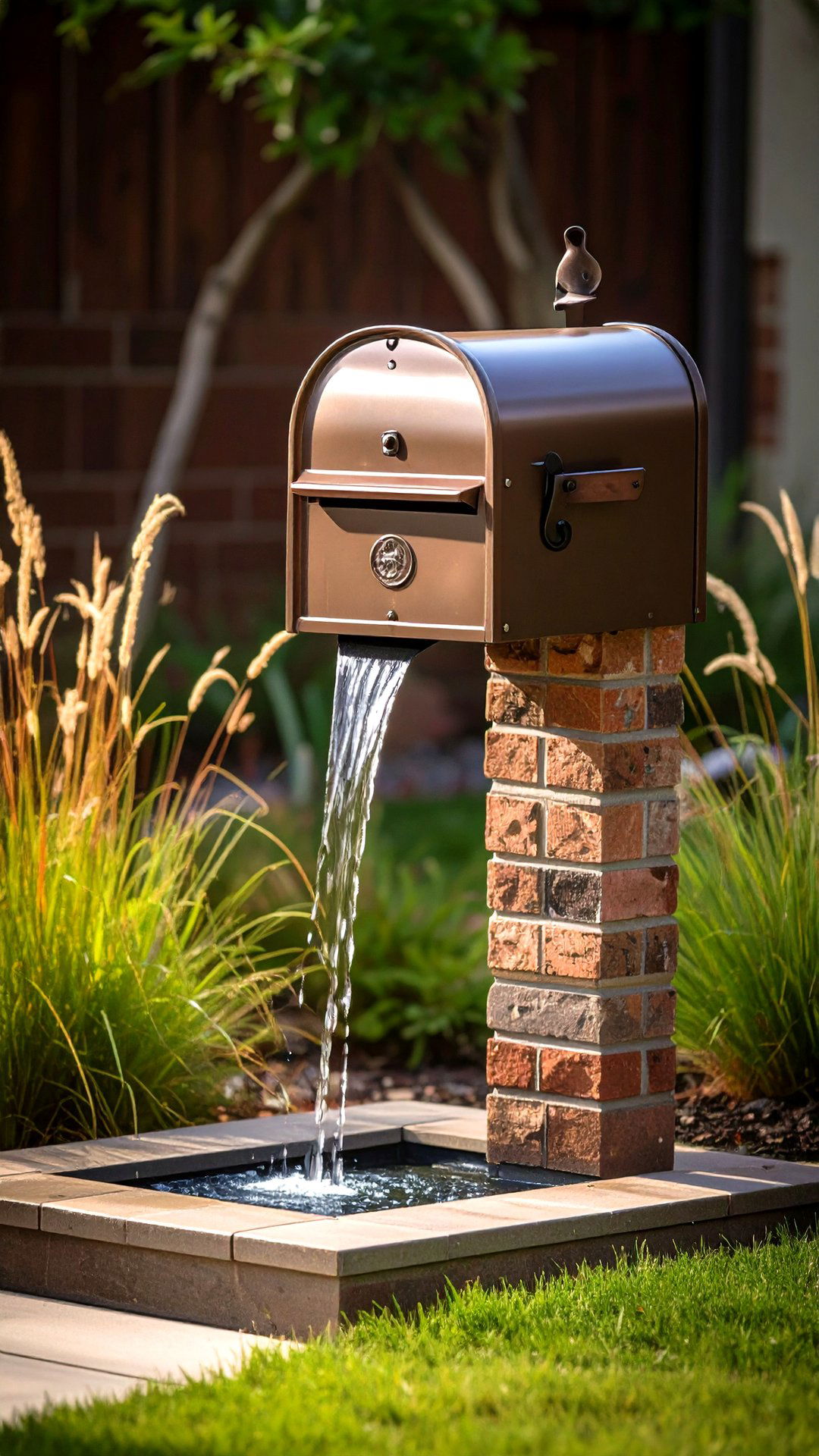 Brick Mailbox with Tranquil Water Feature - 25 brick mailbox ideas
