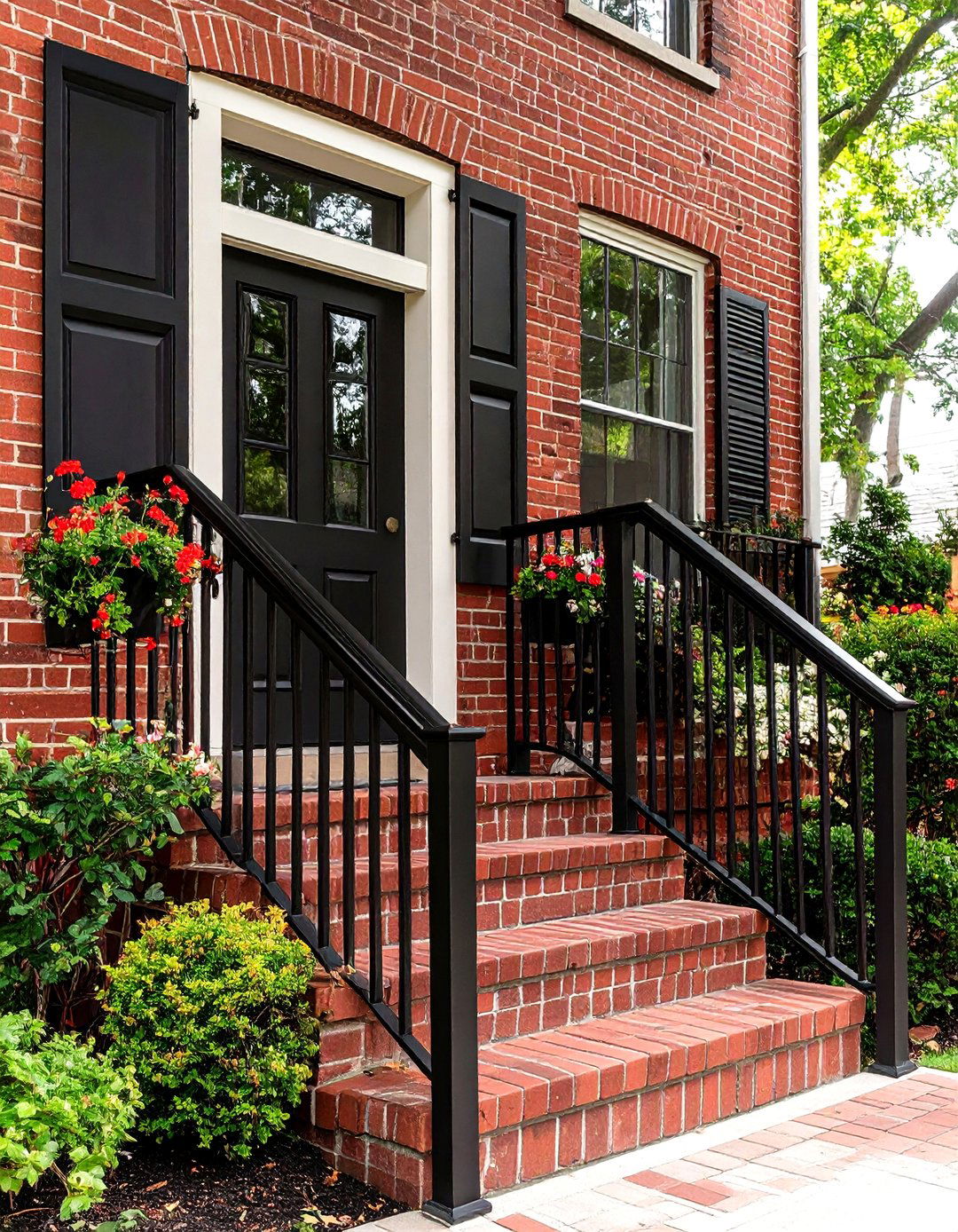 Brick Porch Defined by Bold Black Railings - 25 brick porch ideas