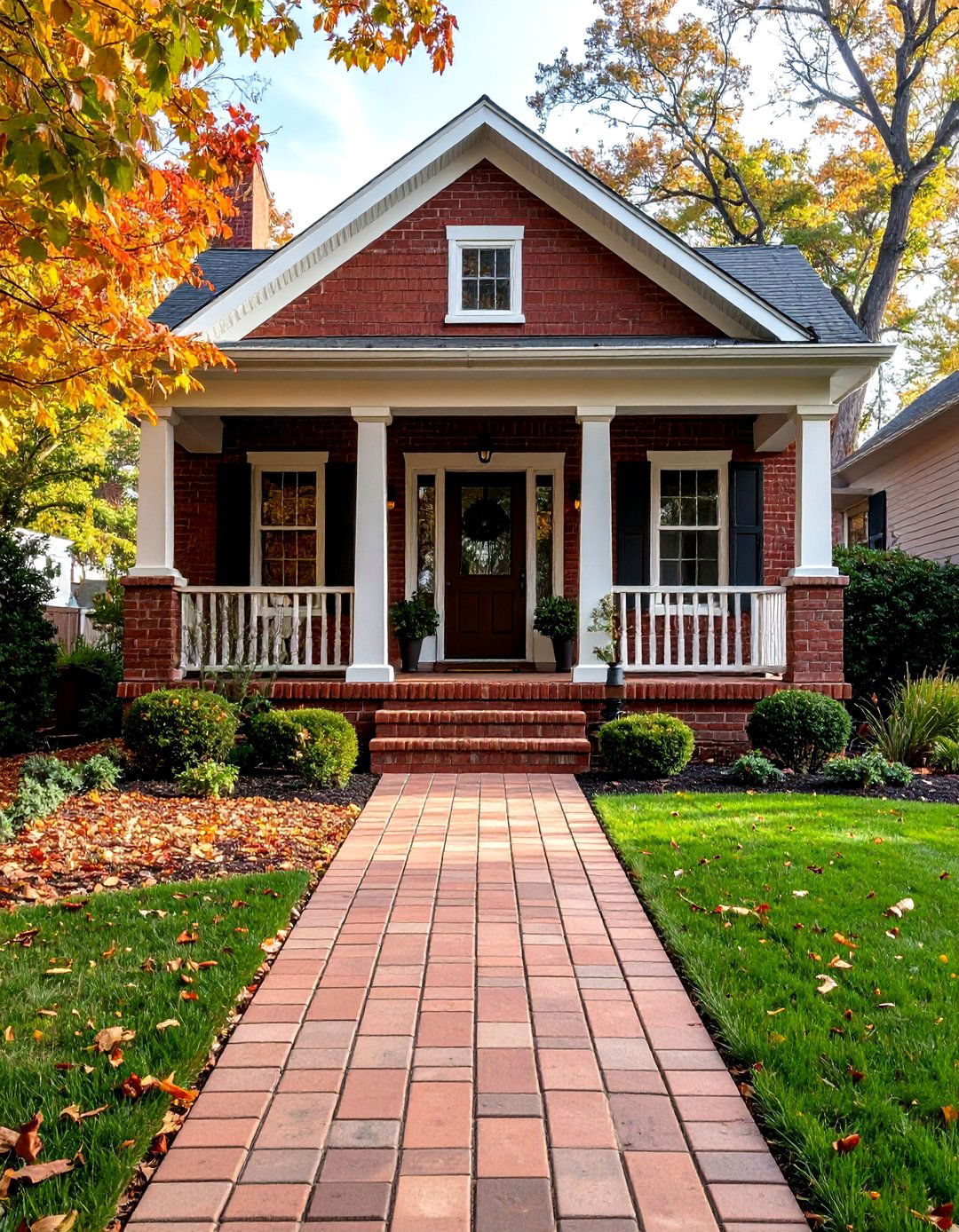 Brick Porch Extended into a Matching Pathway - 25 brick porch ideas