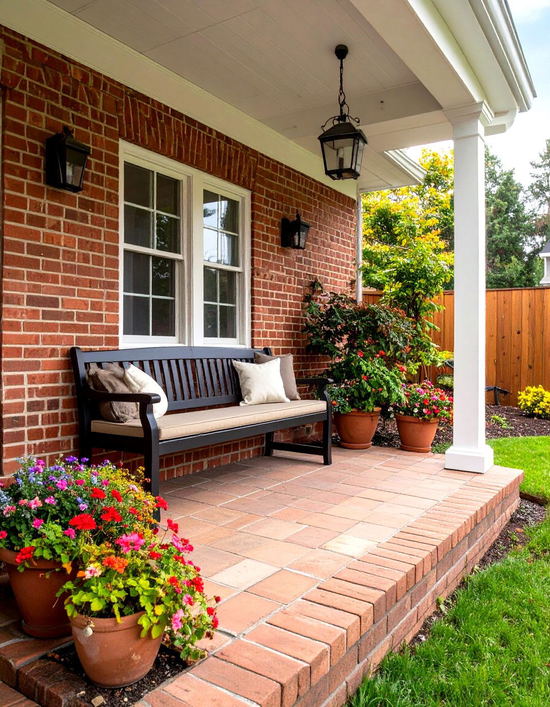 Brick Porch with Built In Bench Seating - 25 brick porch ideas